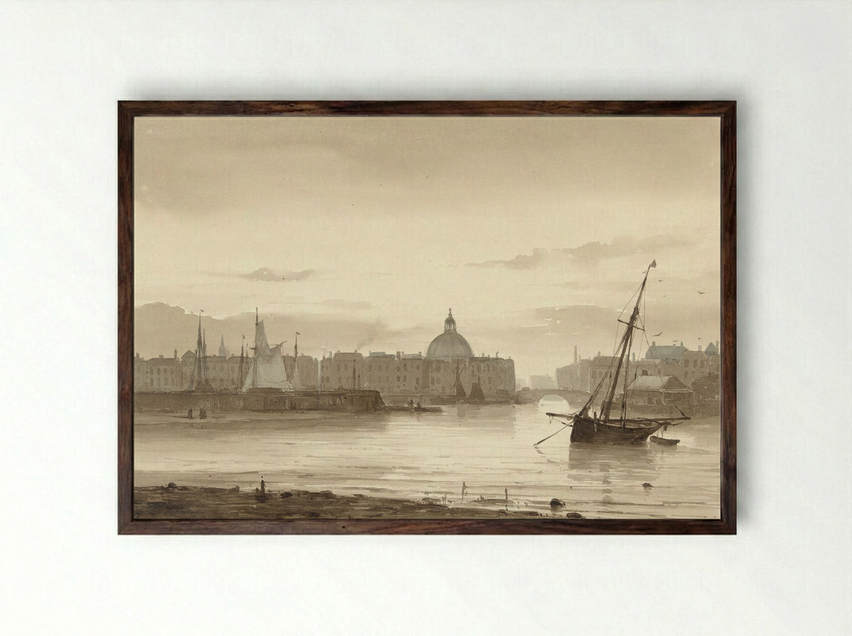 De Buitenkant en de Ronde Lutherse Kerk te Amsterdam - Théodore Gudin - Framed Print Dark Wood
