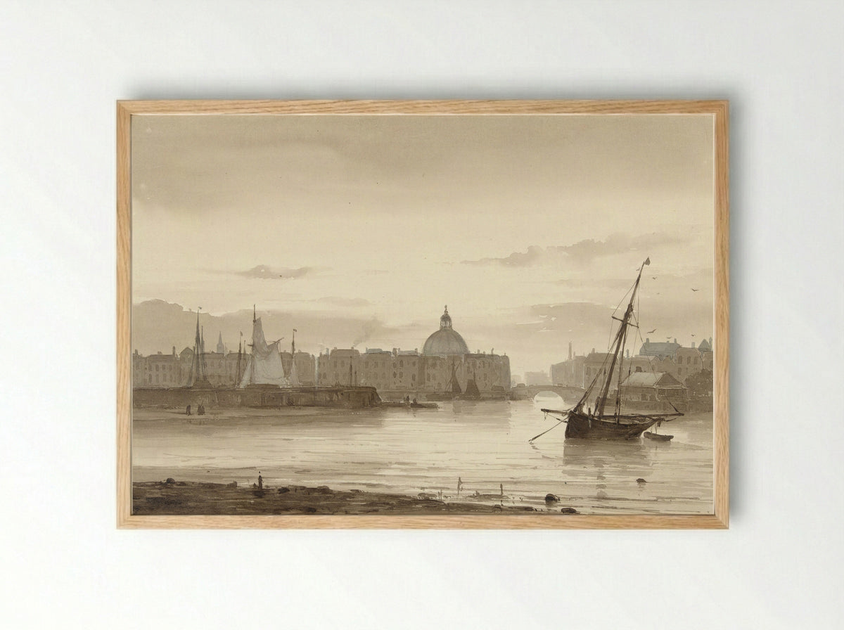 De Buitenkant en de Ronde Lutherse Kerk te Amsterdam - Théodore Gudin - Framed Print Wood