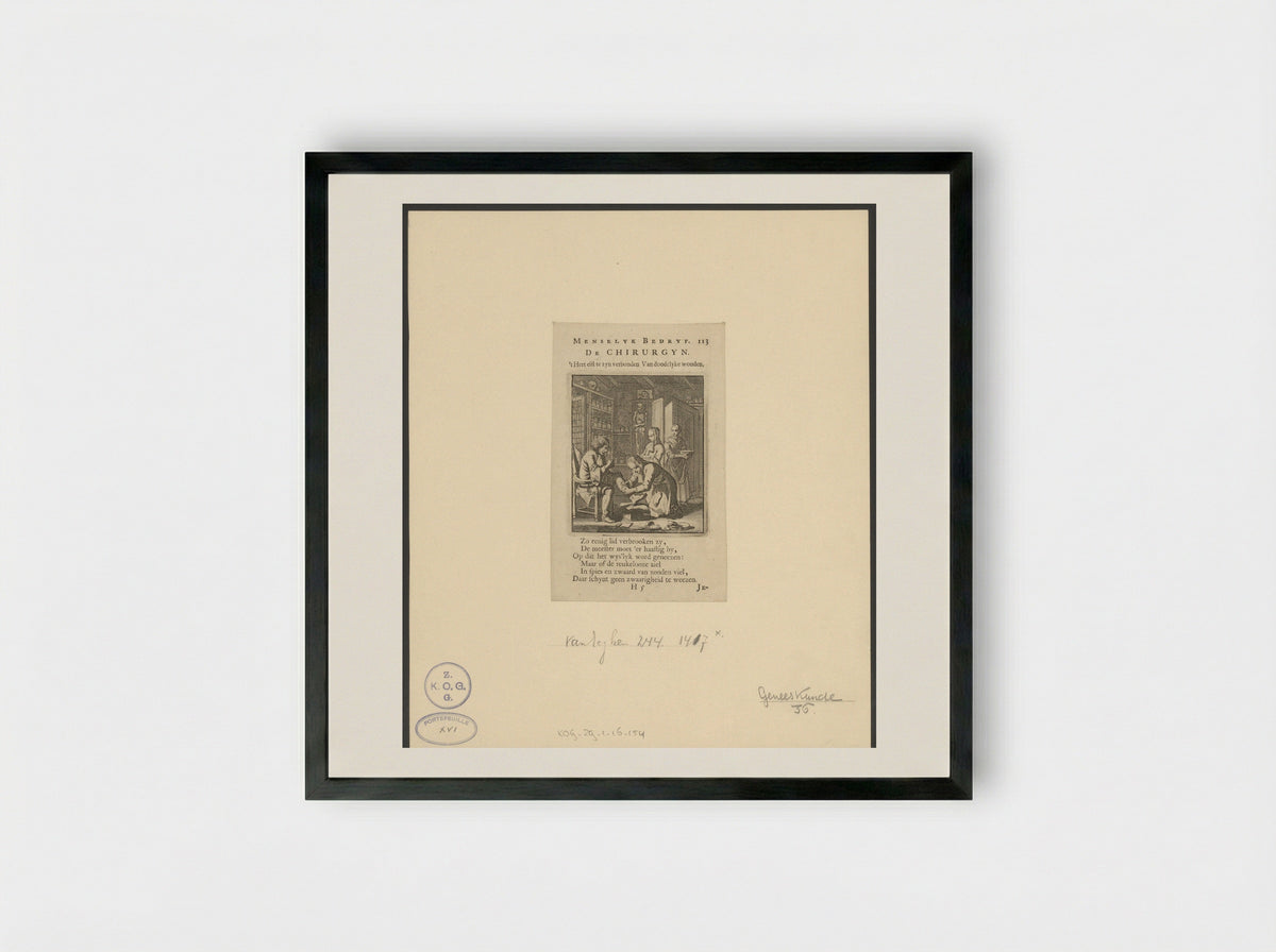 De Chirurgyn - Jan Luyken - Framed Print Black