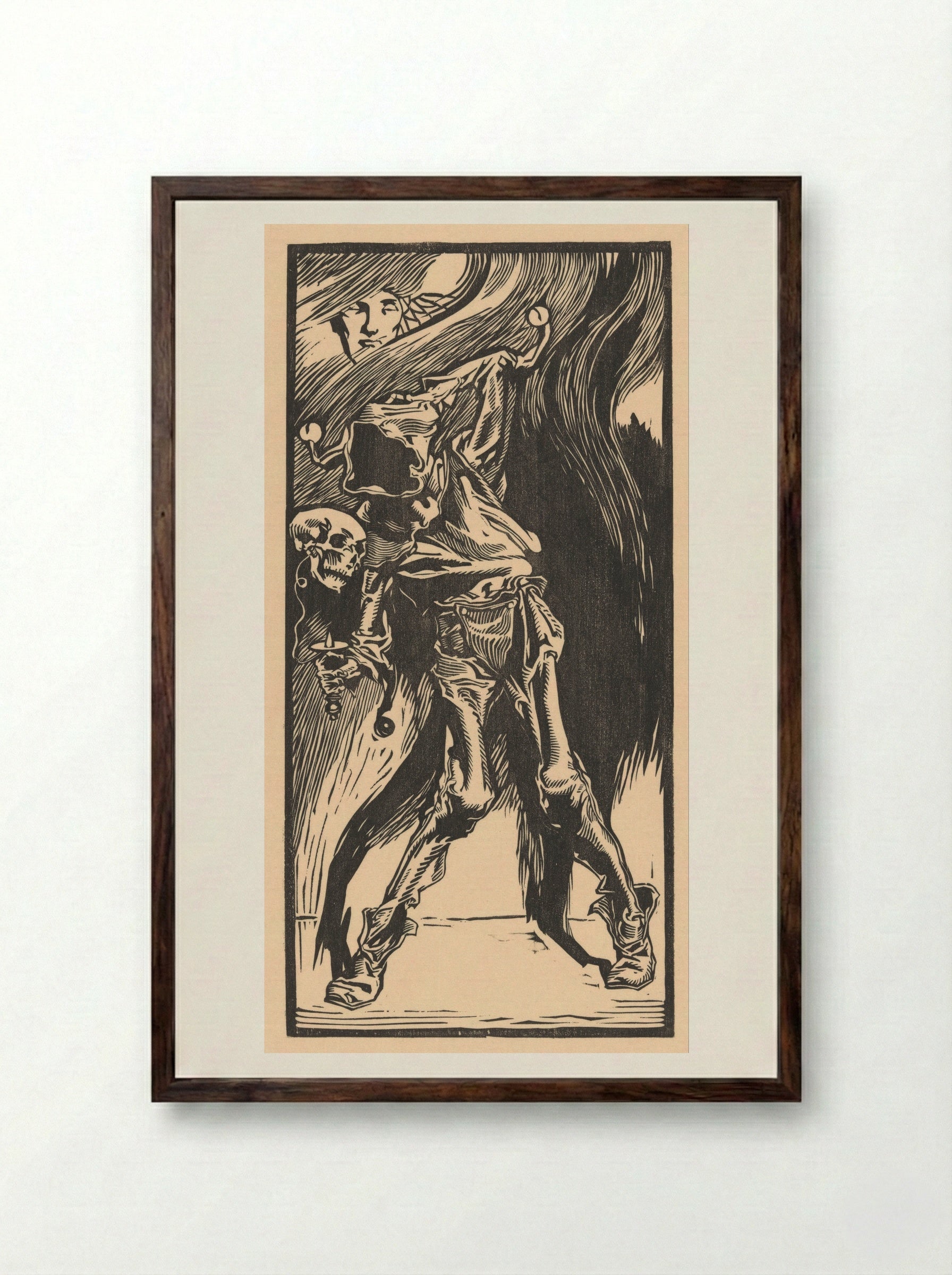 De Dood als harlekijn, bilboquet spelend - Johannes Josephus Aarts - Framed Print Dark Wood