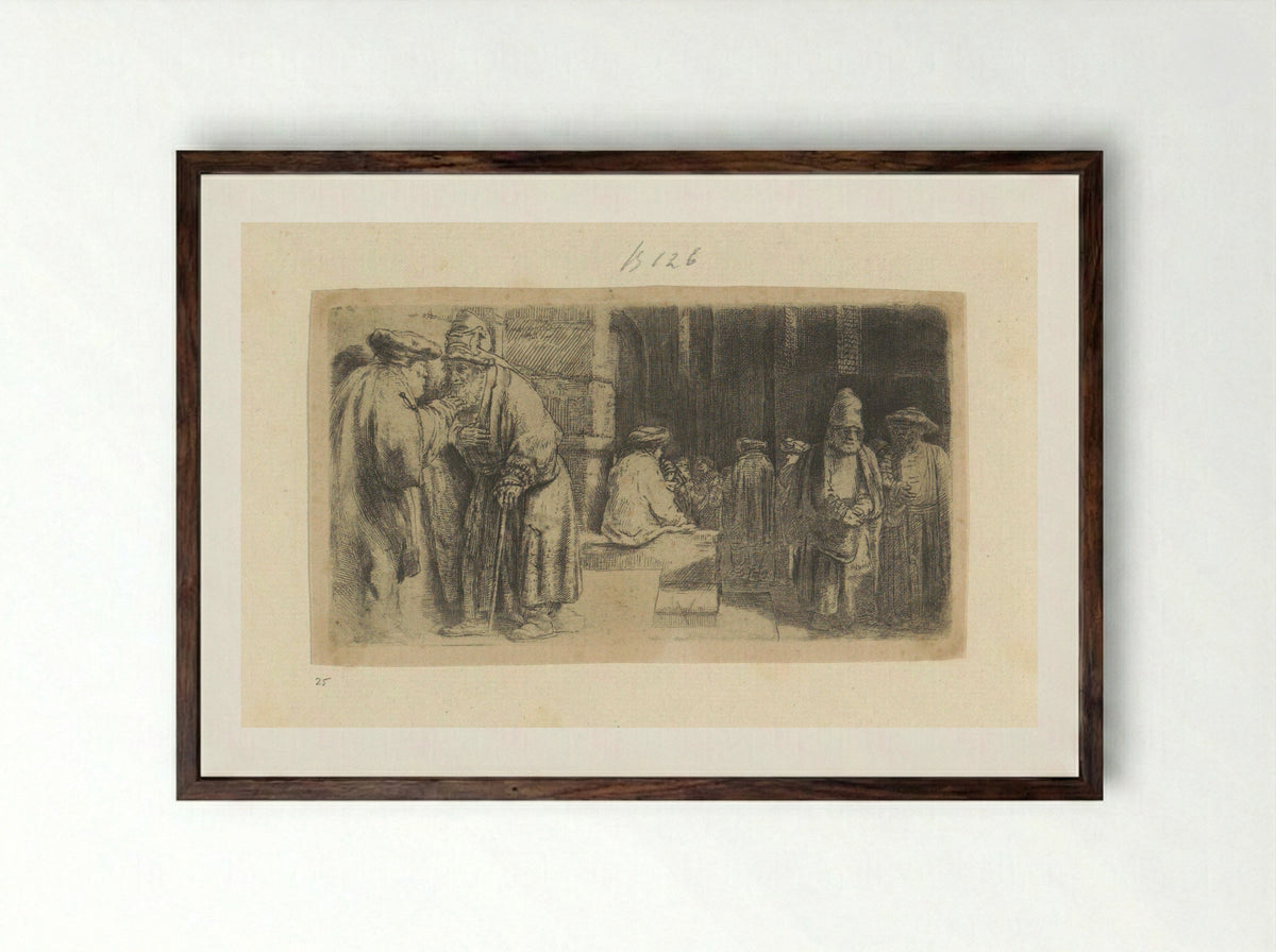 De Farizeeërs in de Tempel - Henry Louis Basan - Framed Print Dark Wood