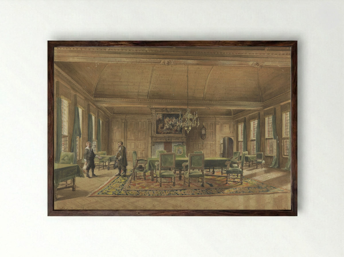 De Gedeputeerdenraad in het Provinciehuis te Groningen - Johan Paul Constantinus Grolman - Framed Print Dark Wood