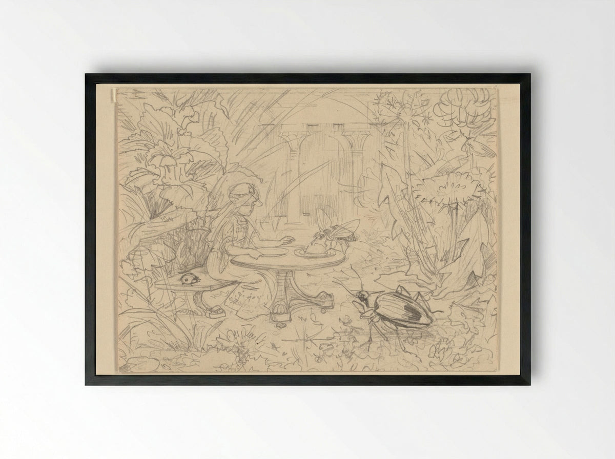 De Grasprinses aan een tafel met insecten - Edzard Koning - Framed Print Black