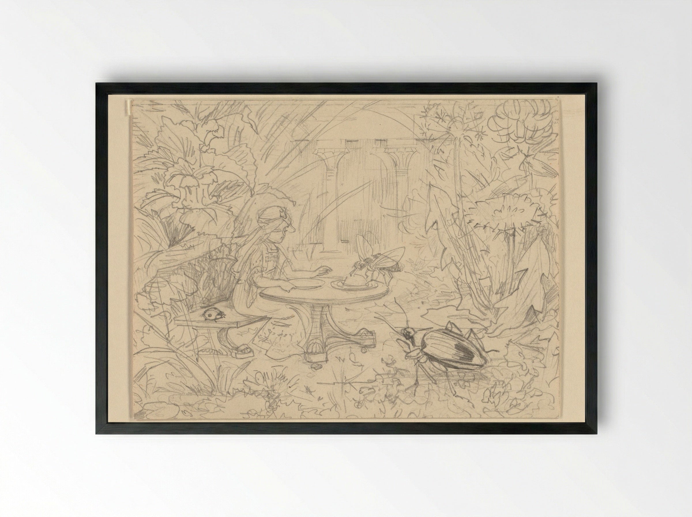 De Grasprinses aan een tafel met insecten - Edzard Koning - Framed Print Black