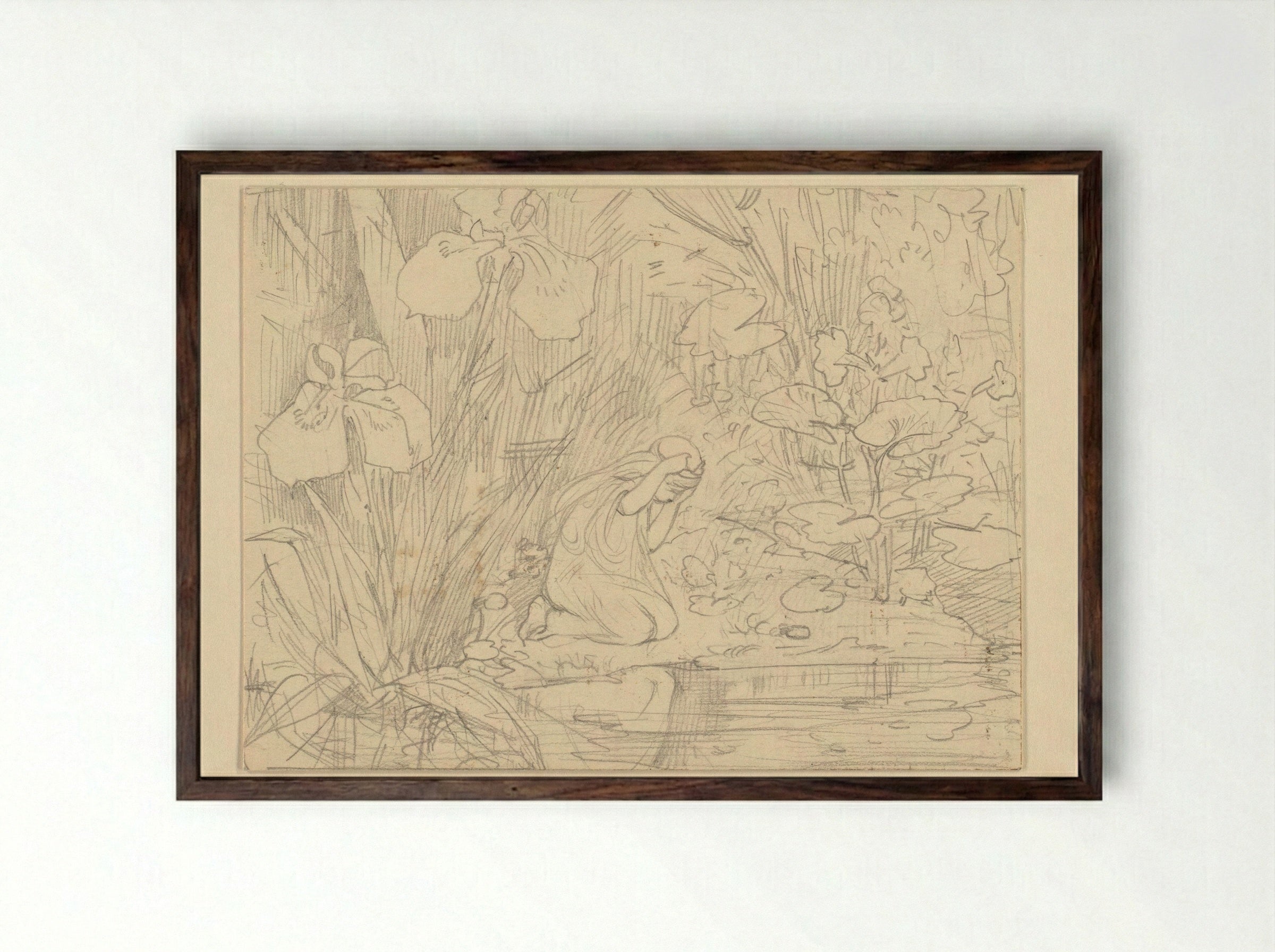 De Grasprinses geknield bij een vijver - Edzard Koning - Framed Print Dark Wood