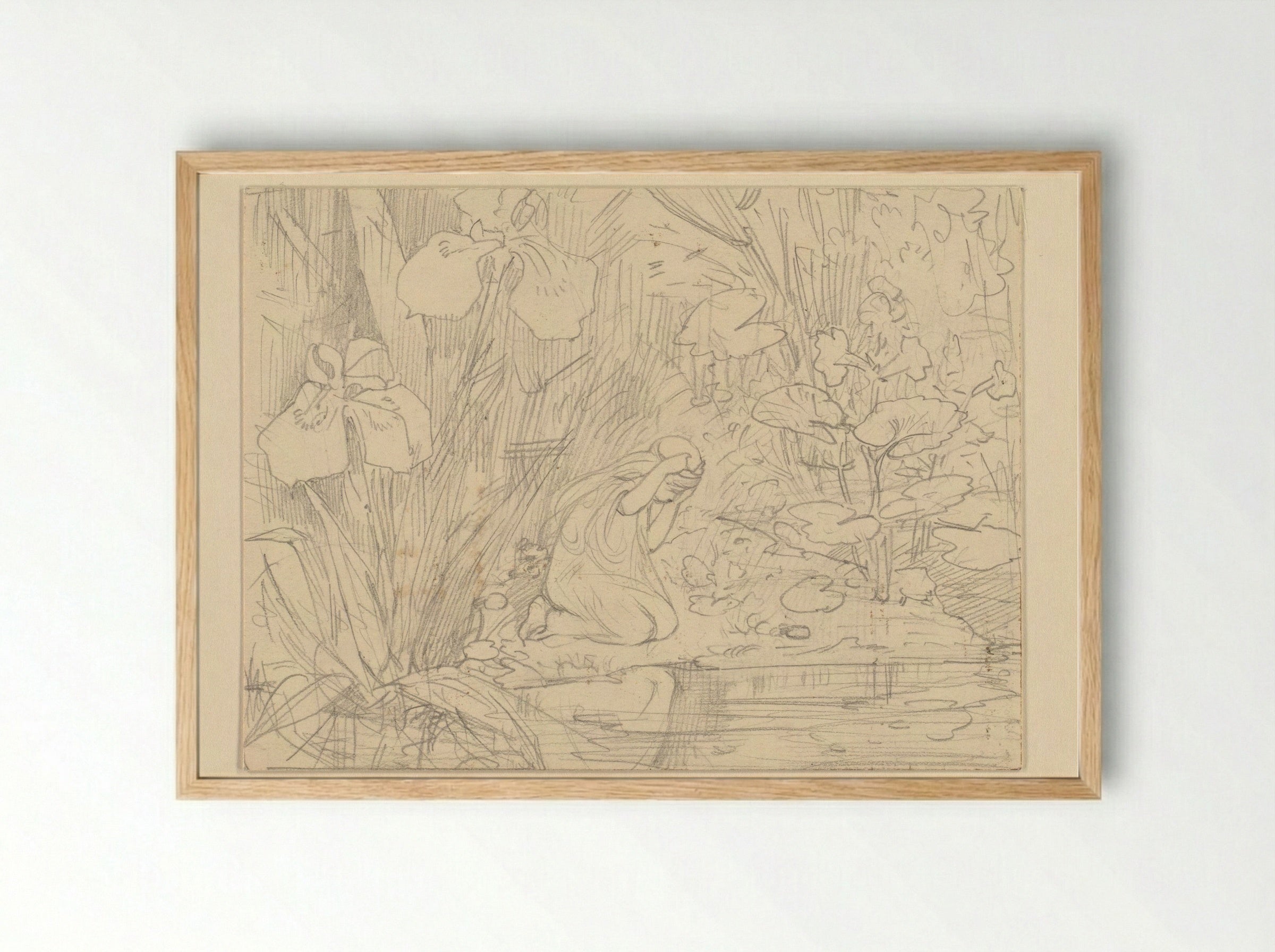 De Grasprinses geknield bij een vijver - Edzard Koning - Framed Print Wood
