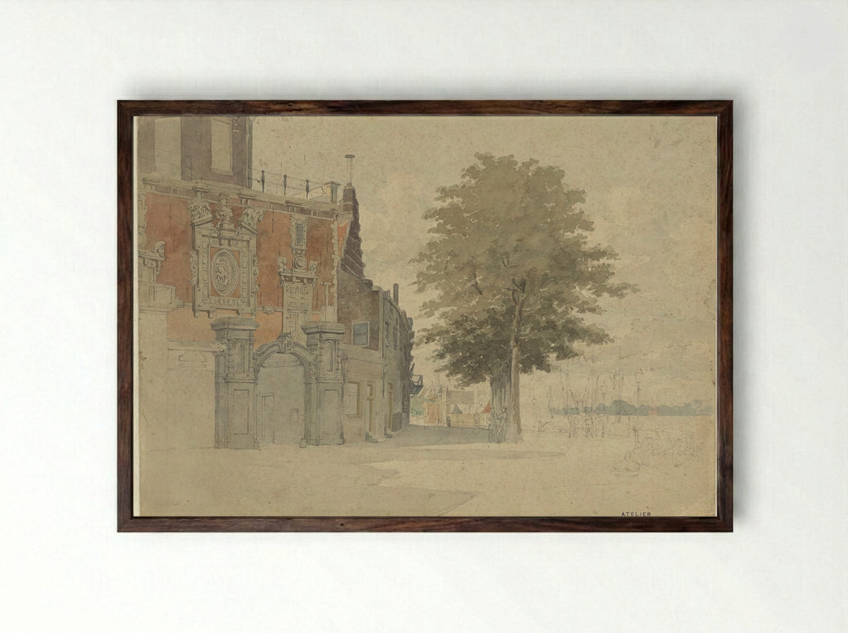 De Groothoofdspoort te Dordrecht - Willem de Haas Hemken - Framed Print Dark Wood