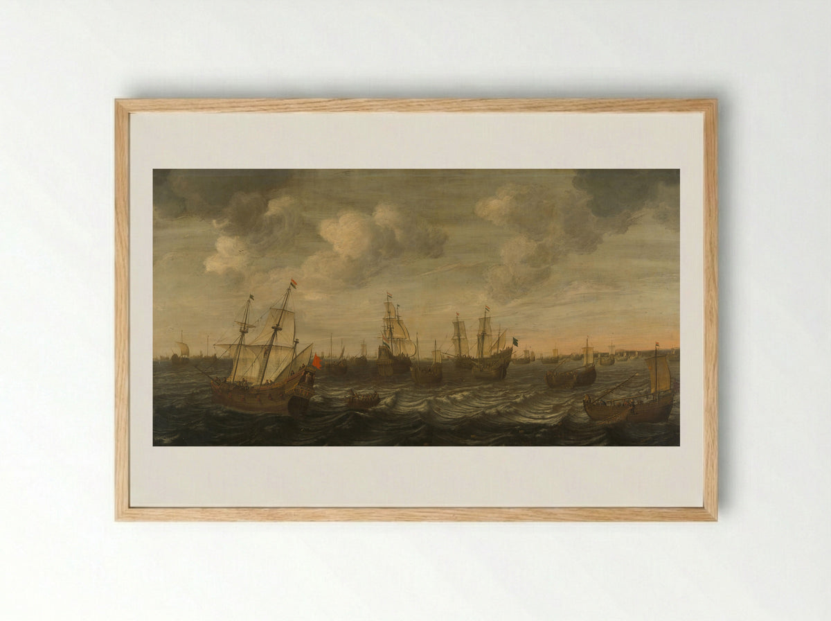 De Hollandse haringvleet aan de vleet - Cornelis Beelt - Framed Print Wood