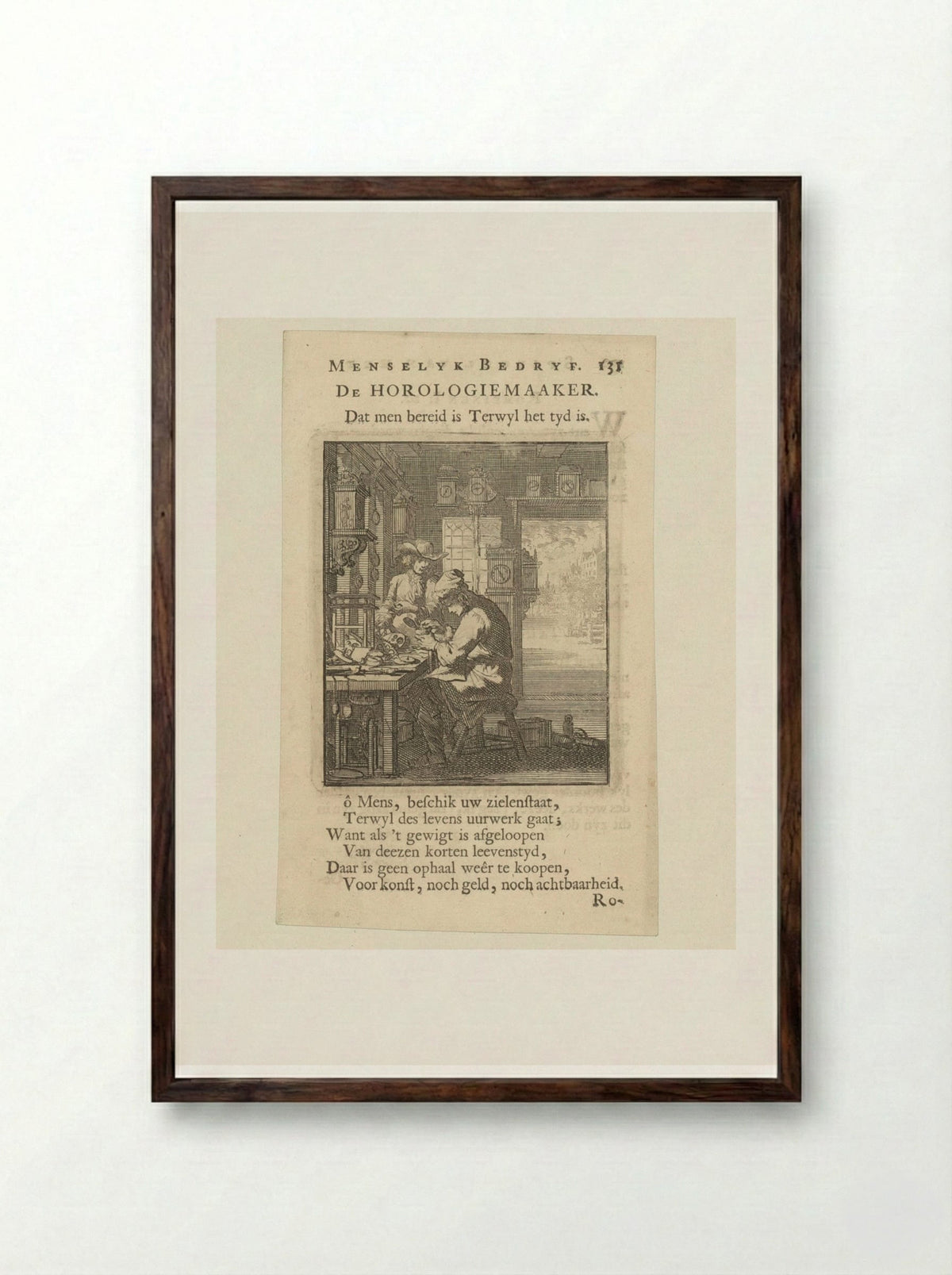 De Horologiemaaker (The Clockmaker) - Cornelis van der Sys - Framed Print Dark Wood