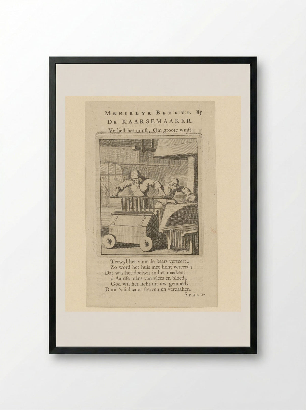 De Kaarsemaaker (The Candlemaker) - Jan Luyken - Framed Print Black