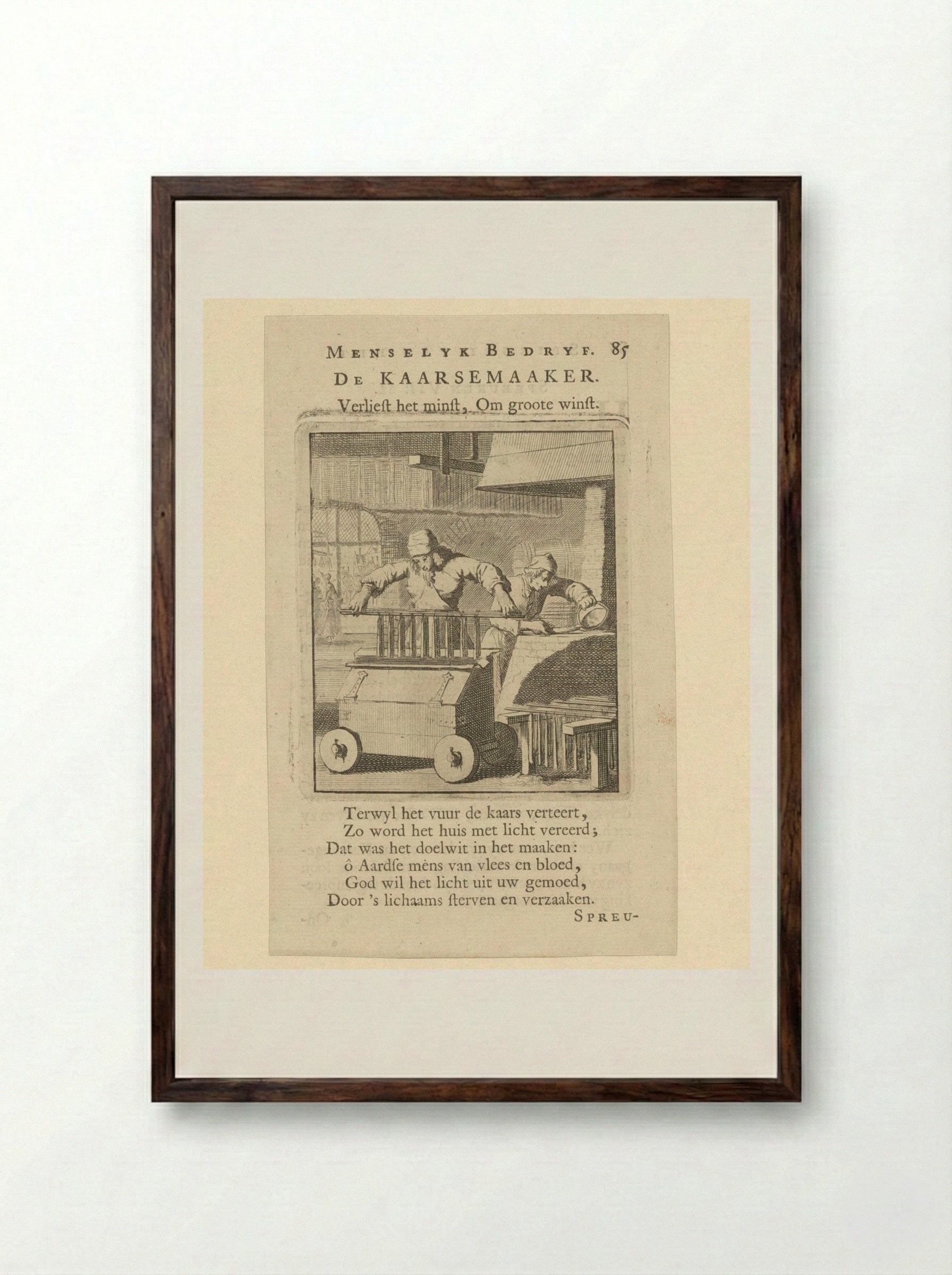 De Kaarsemaaker (The Candlemaker) - Jan Luyken - Framed Print Dark Wood