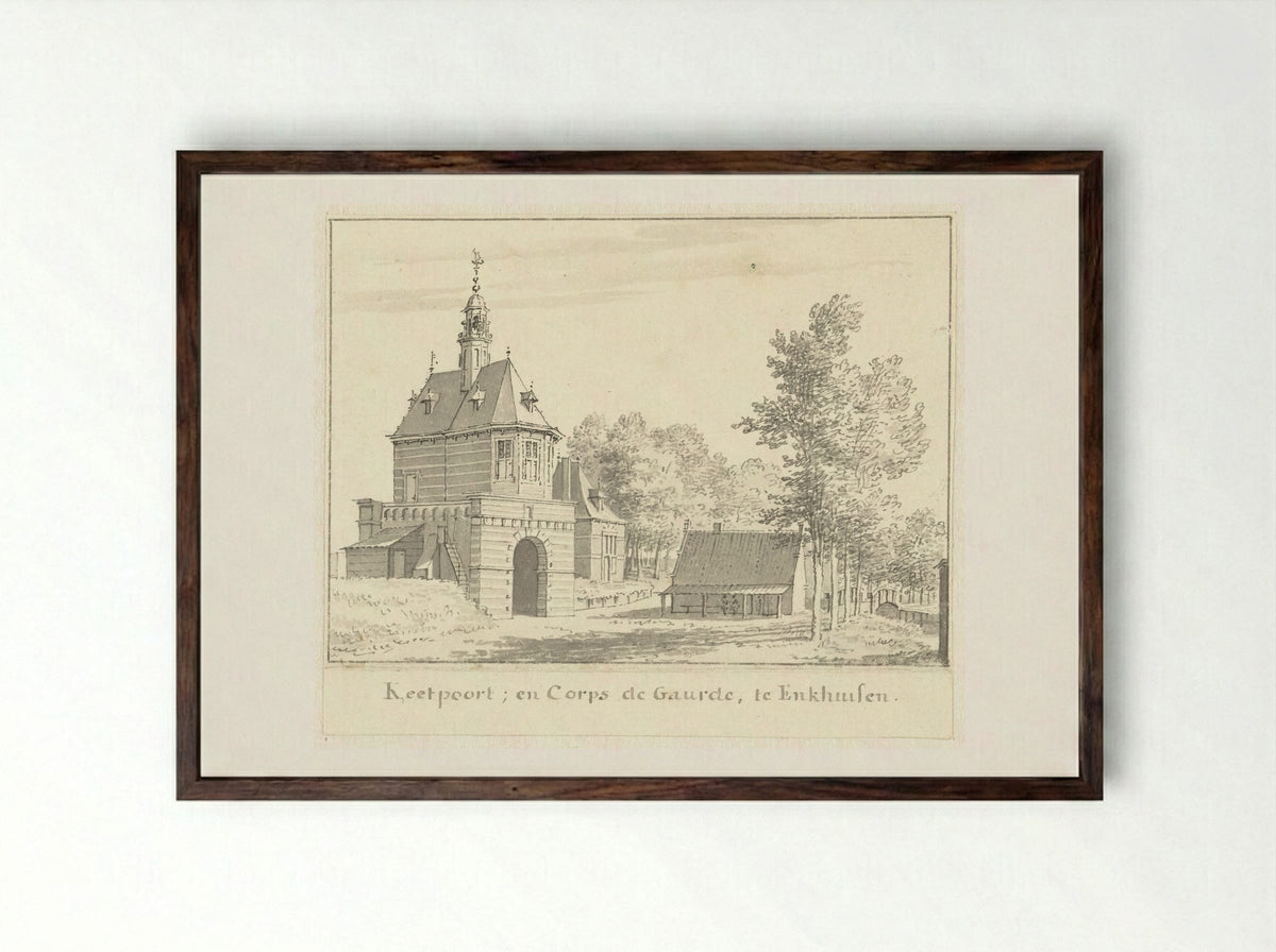 De Keetpoort te Enkhuizen - Cornelis Pronk - Framed Print Dark Wood