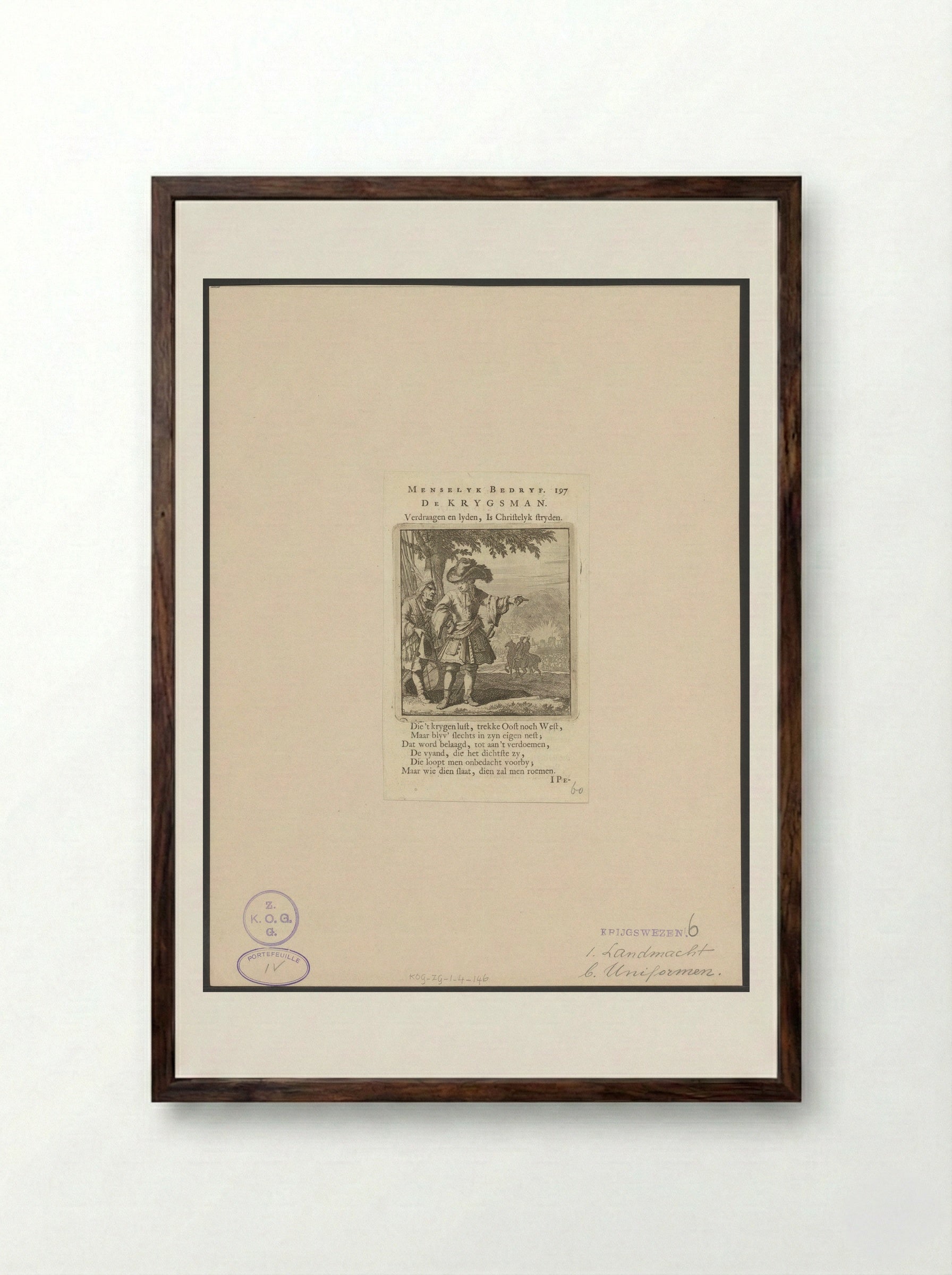 De Krygsman - Jan Luyken - Framed Print Dark Wood