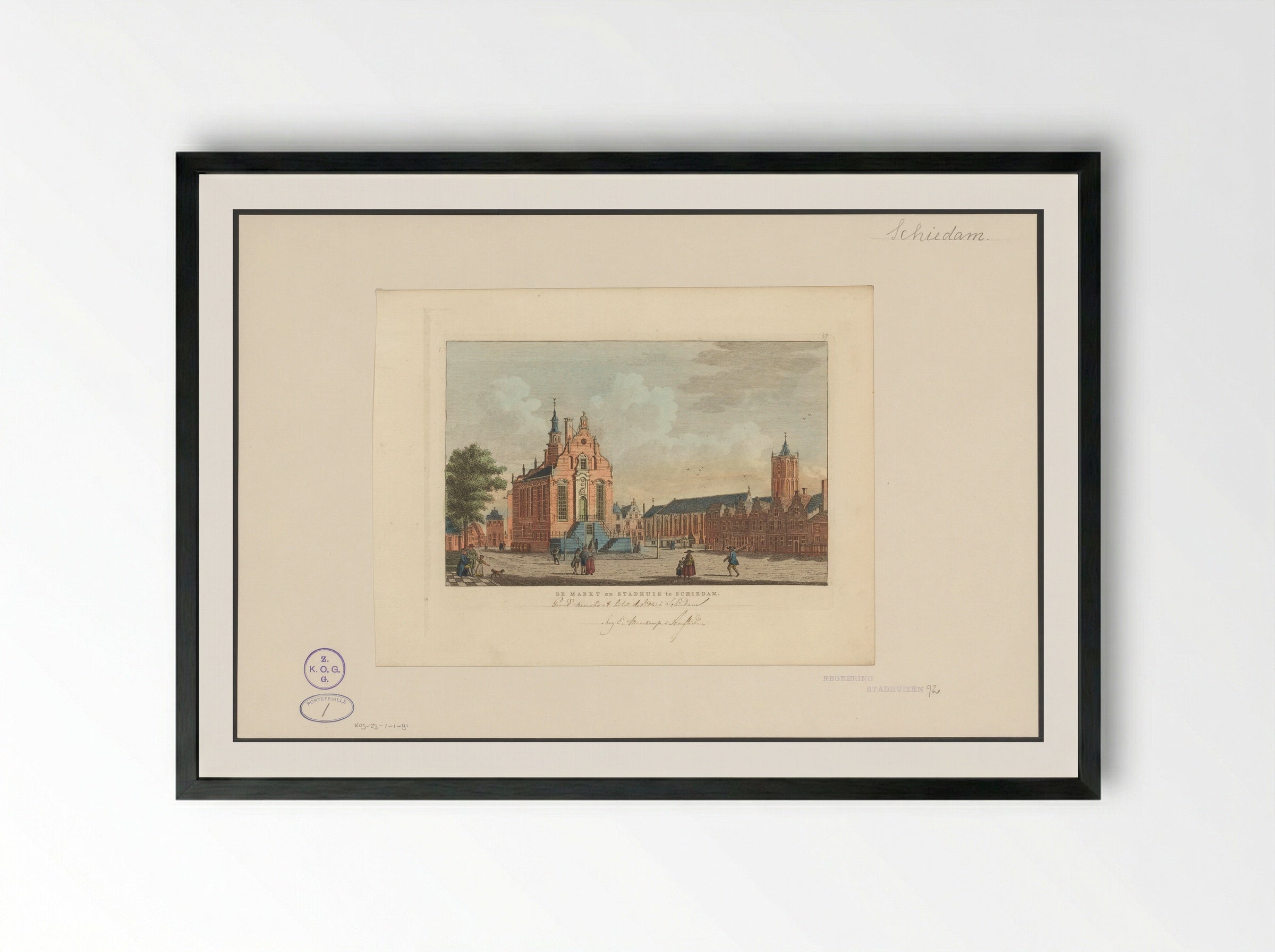 De Markt en Stadhuis te Schiedam - Carel Frederik Bendorp (I) - Framed Print Black