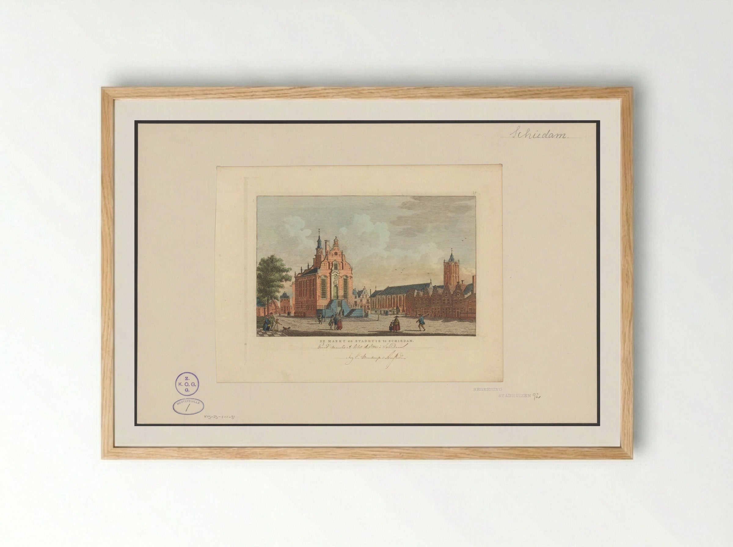 De Markt en Stadhuis te Schiedam - Carel Frederik Bendorp (I) - Framed Print Wood