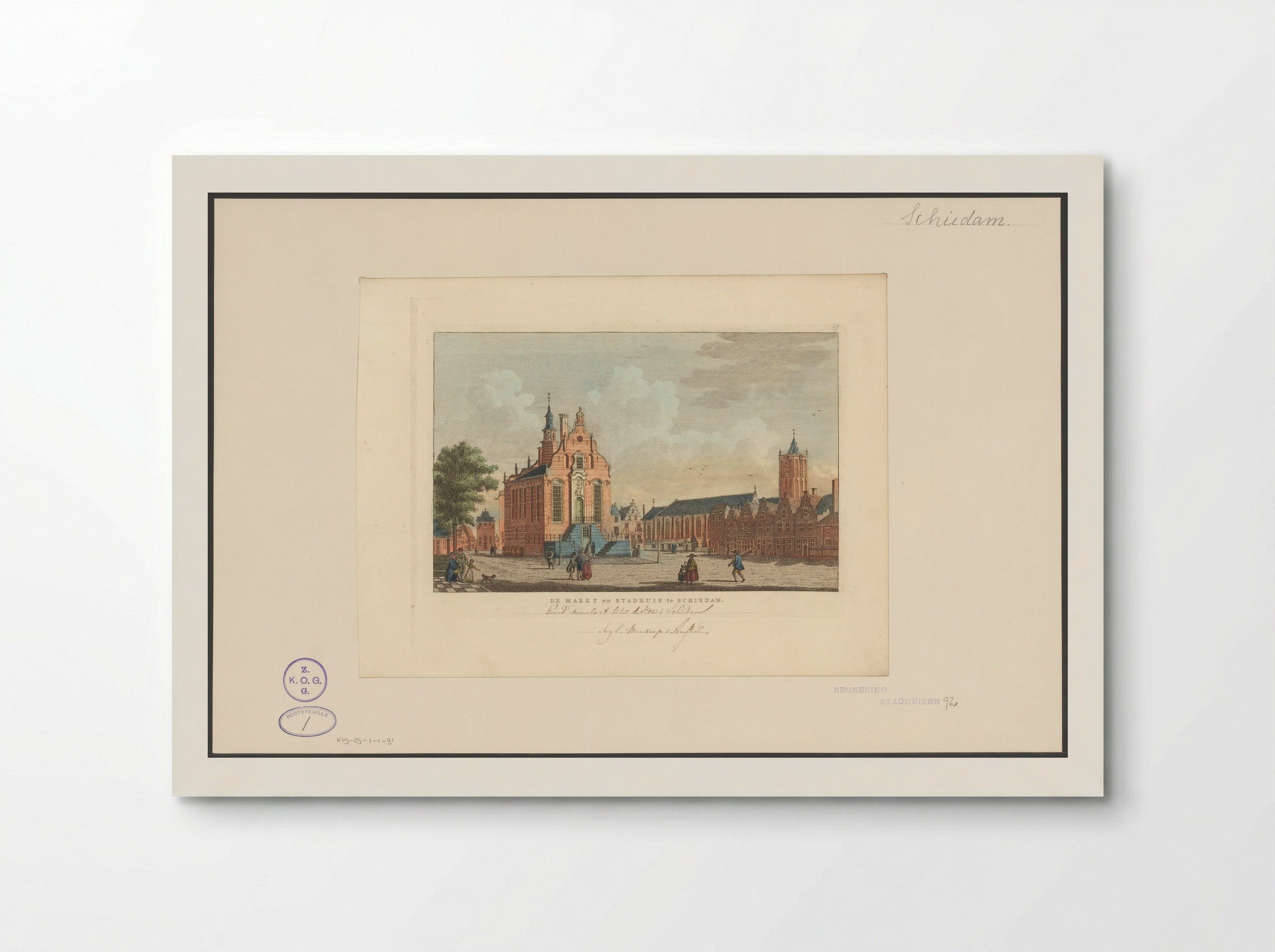 De Markt en Stadhuis te Schiedam - Carel Frederik Bendorp (I) - Poster
