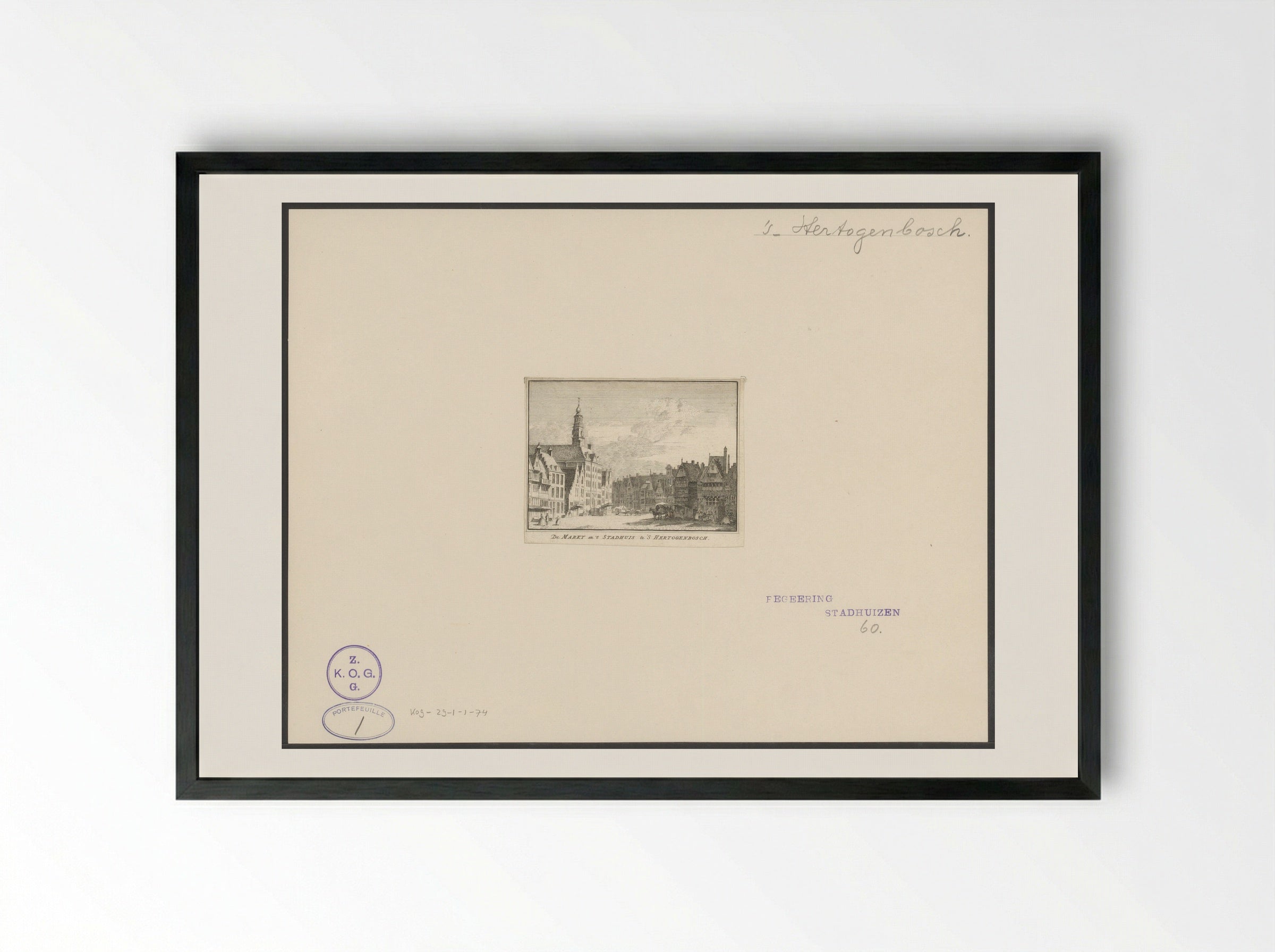 De Markt en 't Stadhuis te 's Hertogenbosch - Hendrik Spilman - Framed Print Black