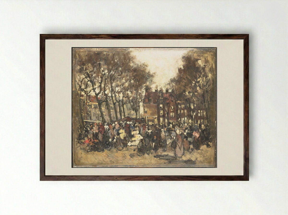De Noordermarkt te Amsterdam - Joannes Barnardus Antonius Maria Westerwoudt - Framed Print Dark Wood