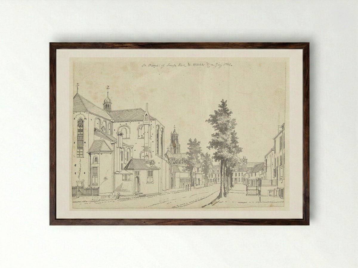 De Pieterskerk te Utrecht - Jan de Beijer - Framed Print Dark Wood
