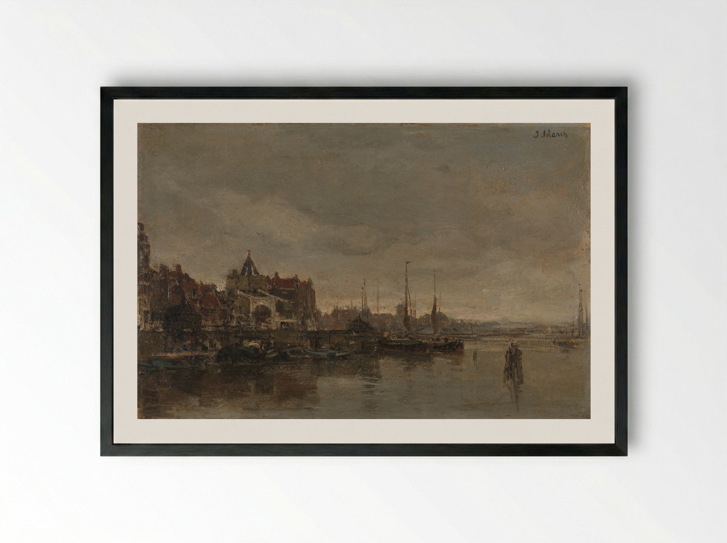 De Schreierstoren met de brug over de Gelderse Kade te Amsterdam - Jacob Maris - Framed Print Black