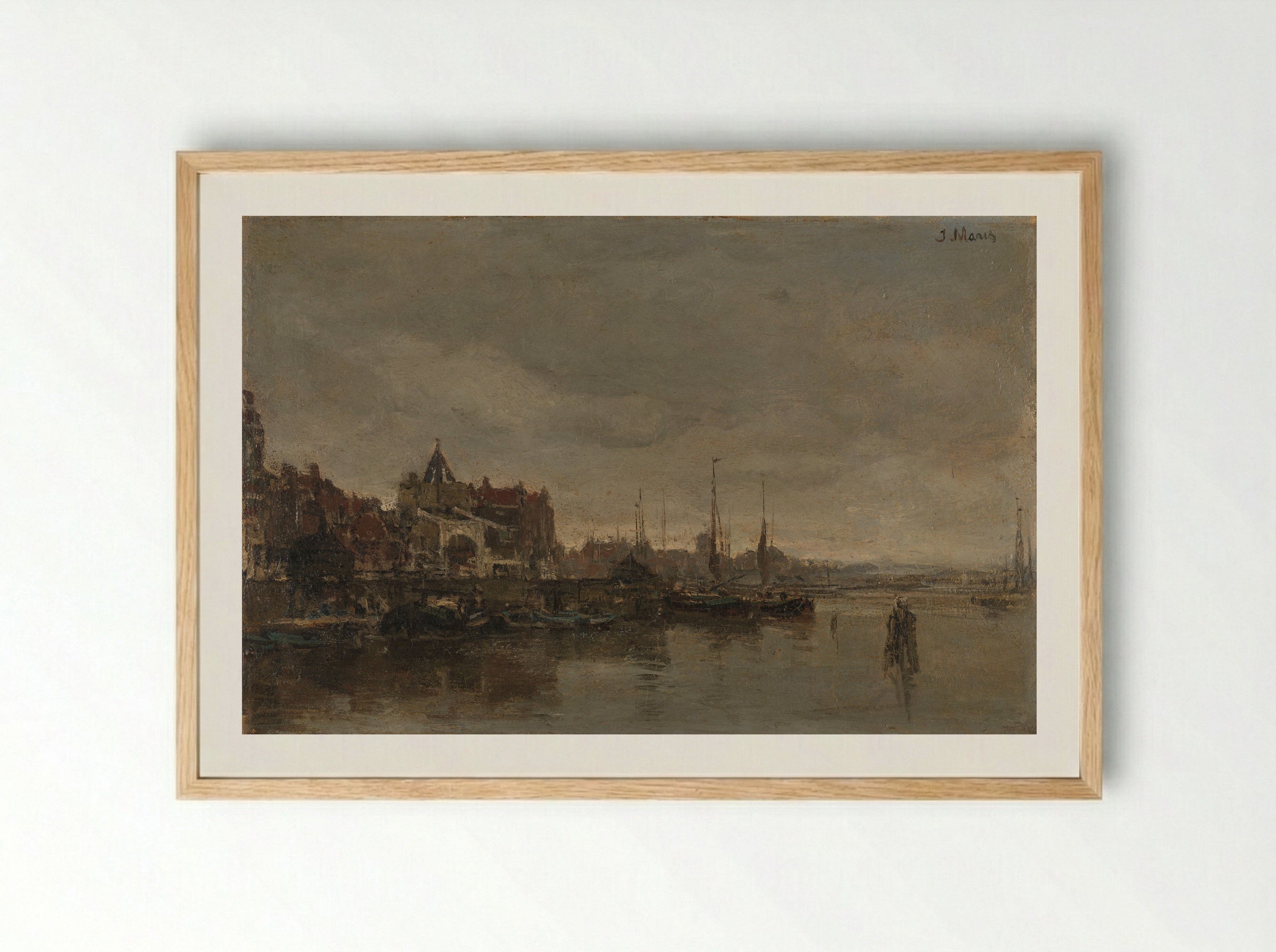 De Schreierstoren met de brug over de Gelderse Kade te Amsterdam - Jacob Maris - Framed Print Wood