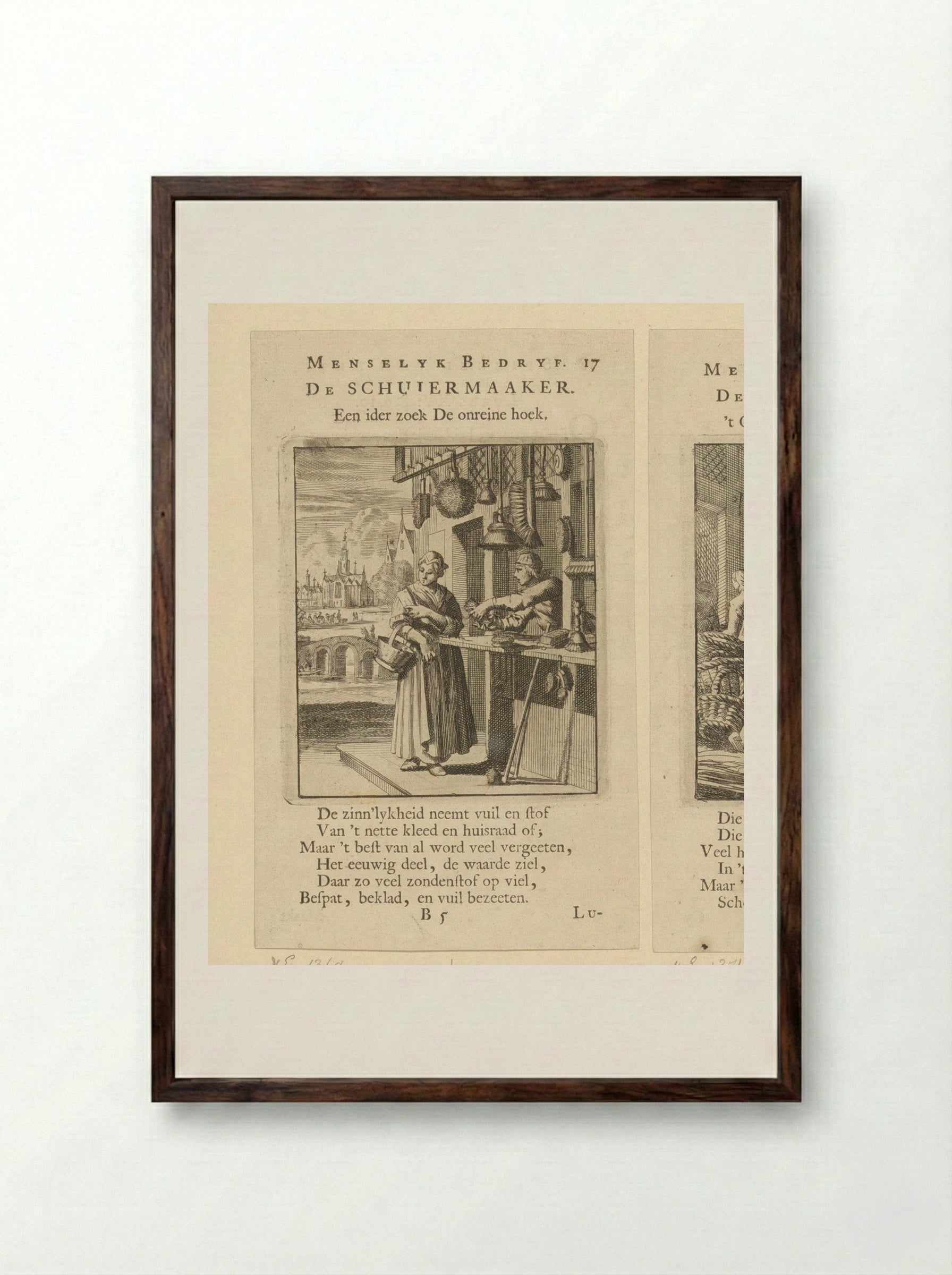 De Schuiermaaker (The Brushmaker) - Cornelis van der Sys - Framed Print Dark Wood