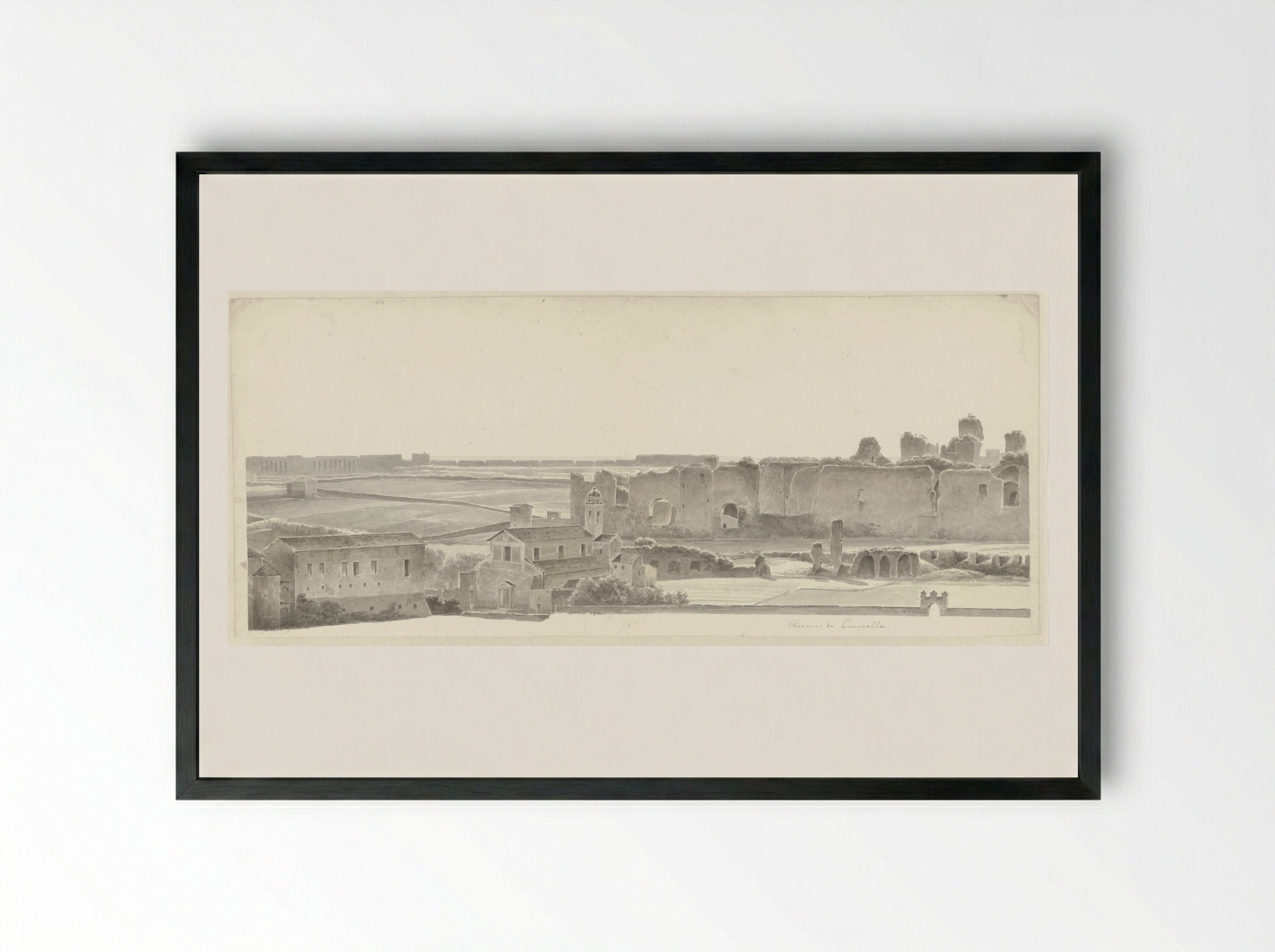 De Thermen van Caracalla en twee kapitelen in de Villa Mattei in Rome - Josephus Augustus Knip - Framed Print Black