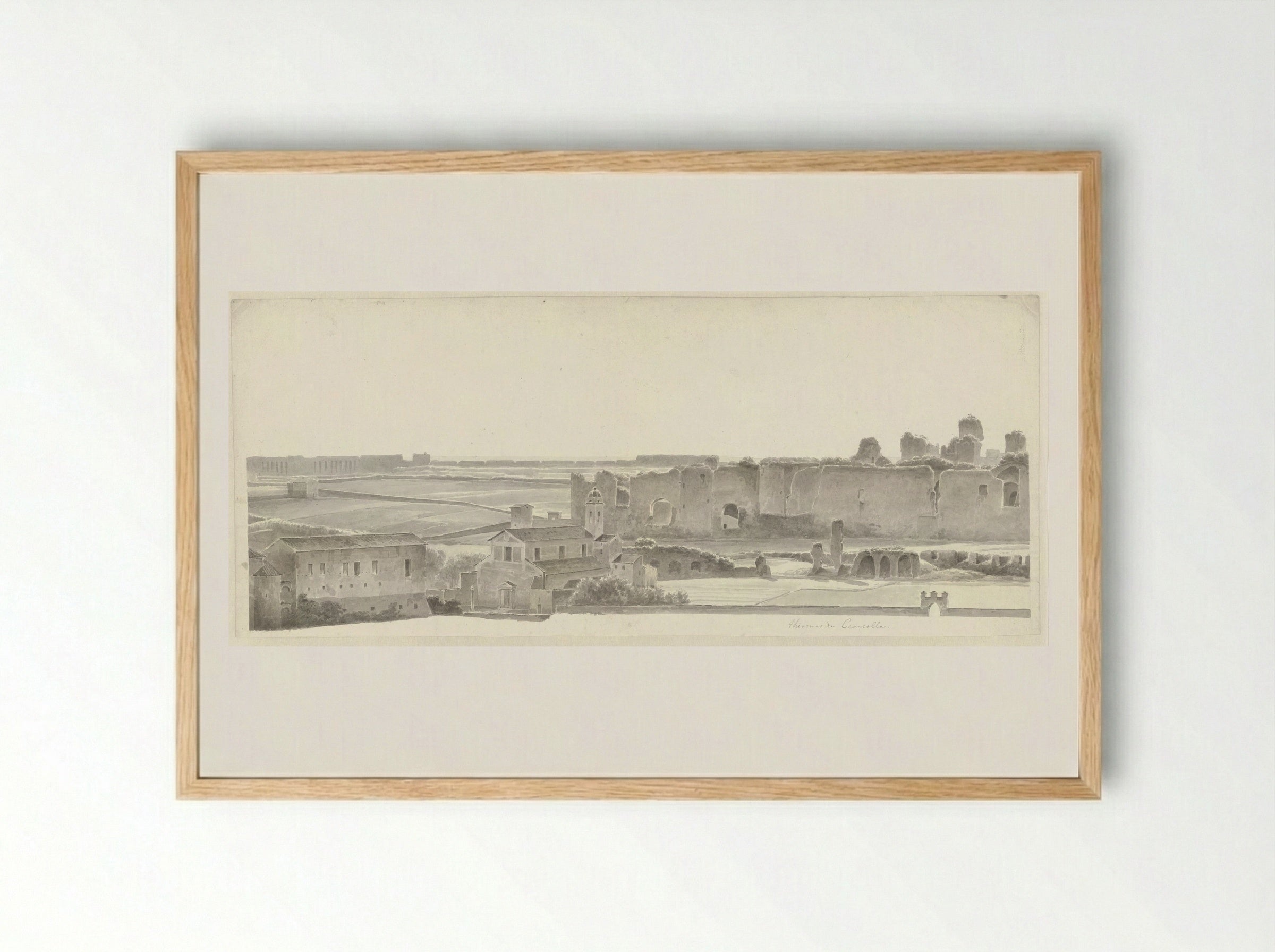 De Thermen van Caracalla en twee kapitelen in de Villa Mattei in Rome - Josephus Augustus Knip - Framed Print Wood
