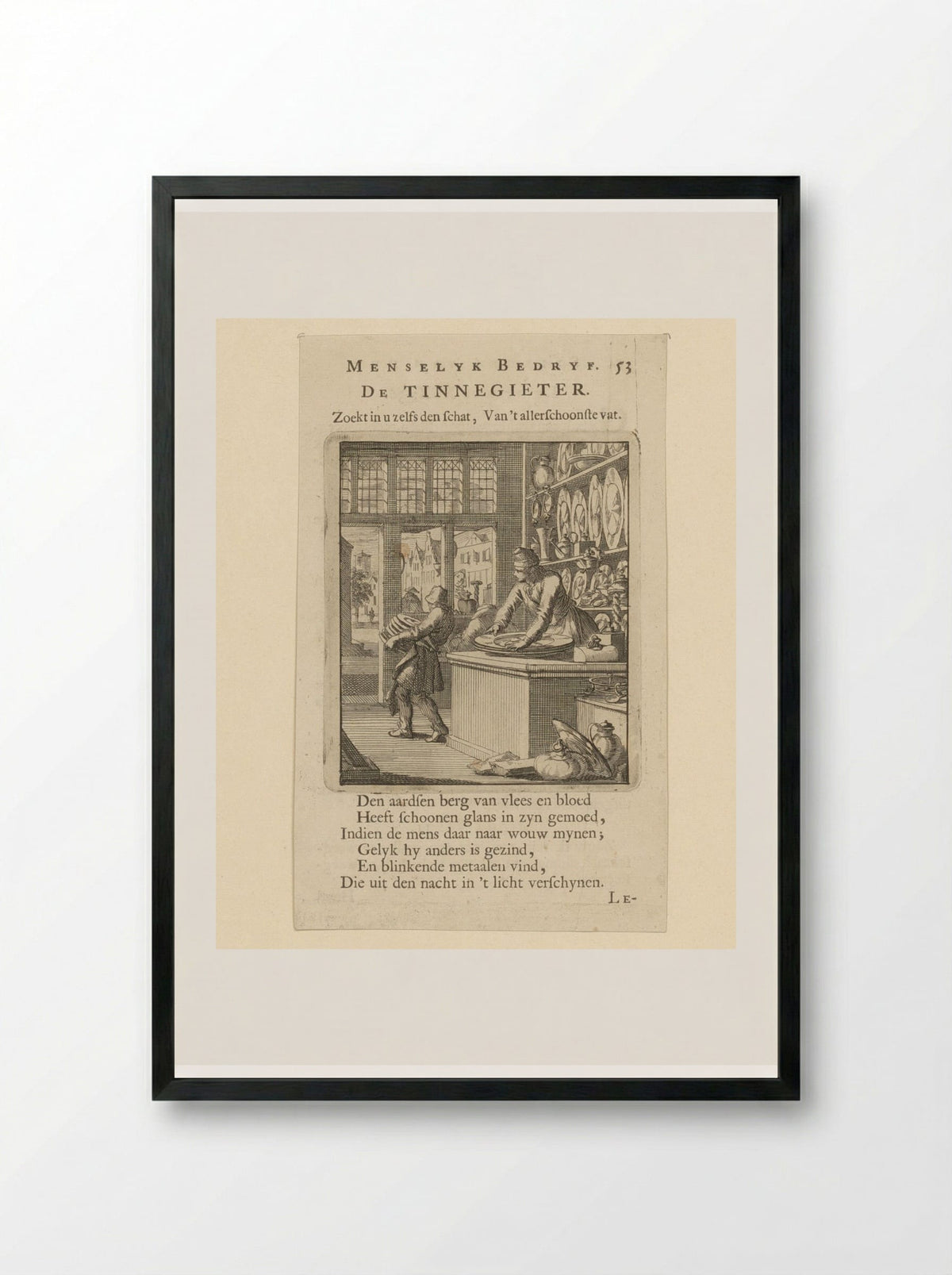 De Tinnegieter (The Pewterer) - Cornelis van der Sys - Framed Print Black