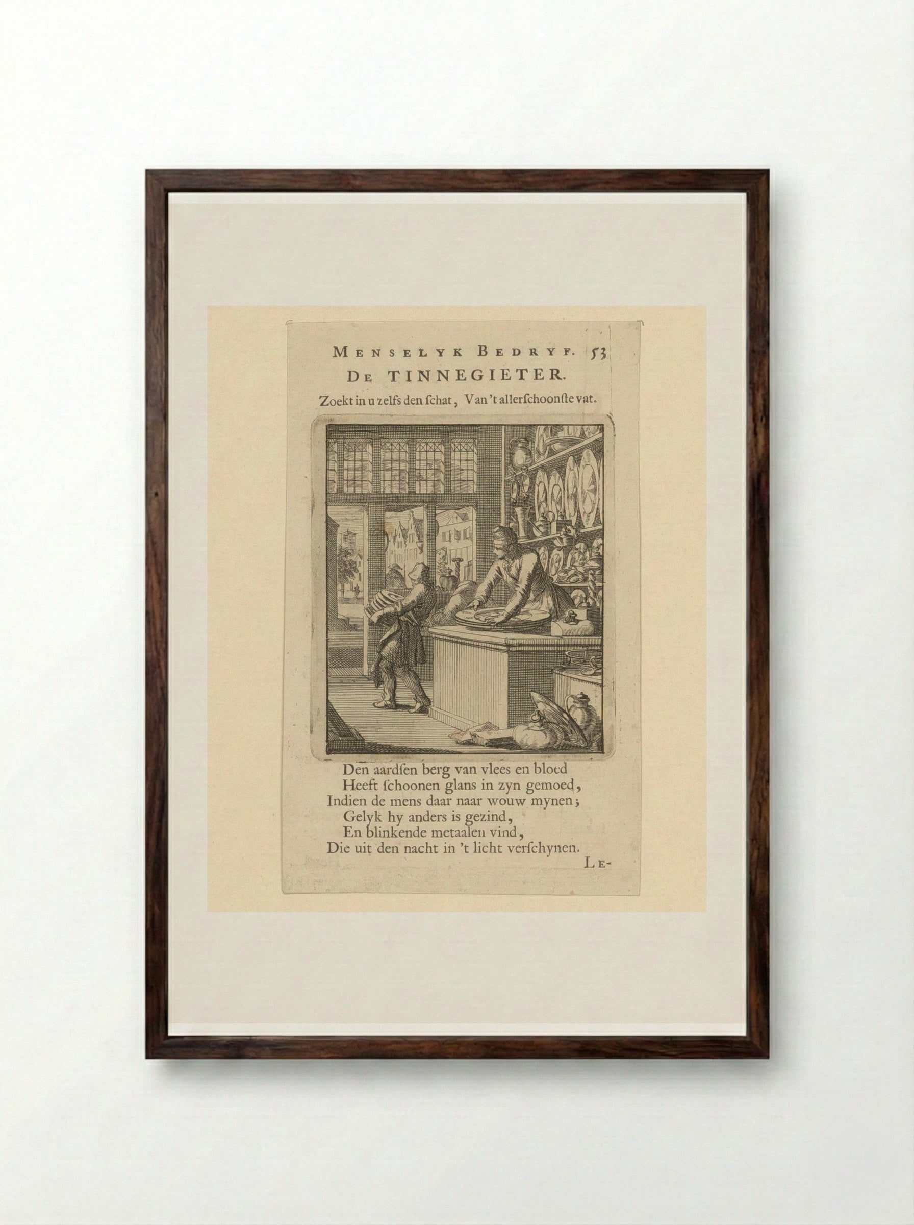 De Tinnegieter (The Pewterer) - Cornelis van der Sys - Framed Print Dark Wood