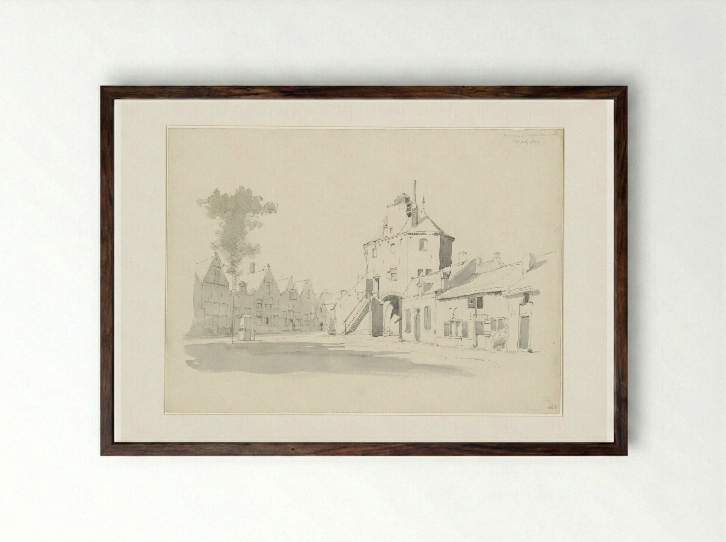 De Vispoort te Harderwijk - Cornelis Springer - Framed Print Dark Wood
