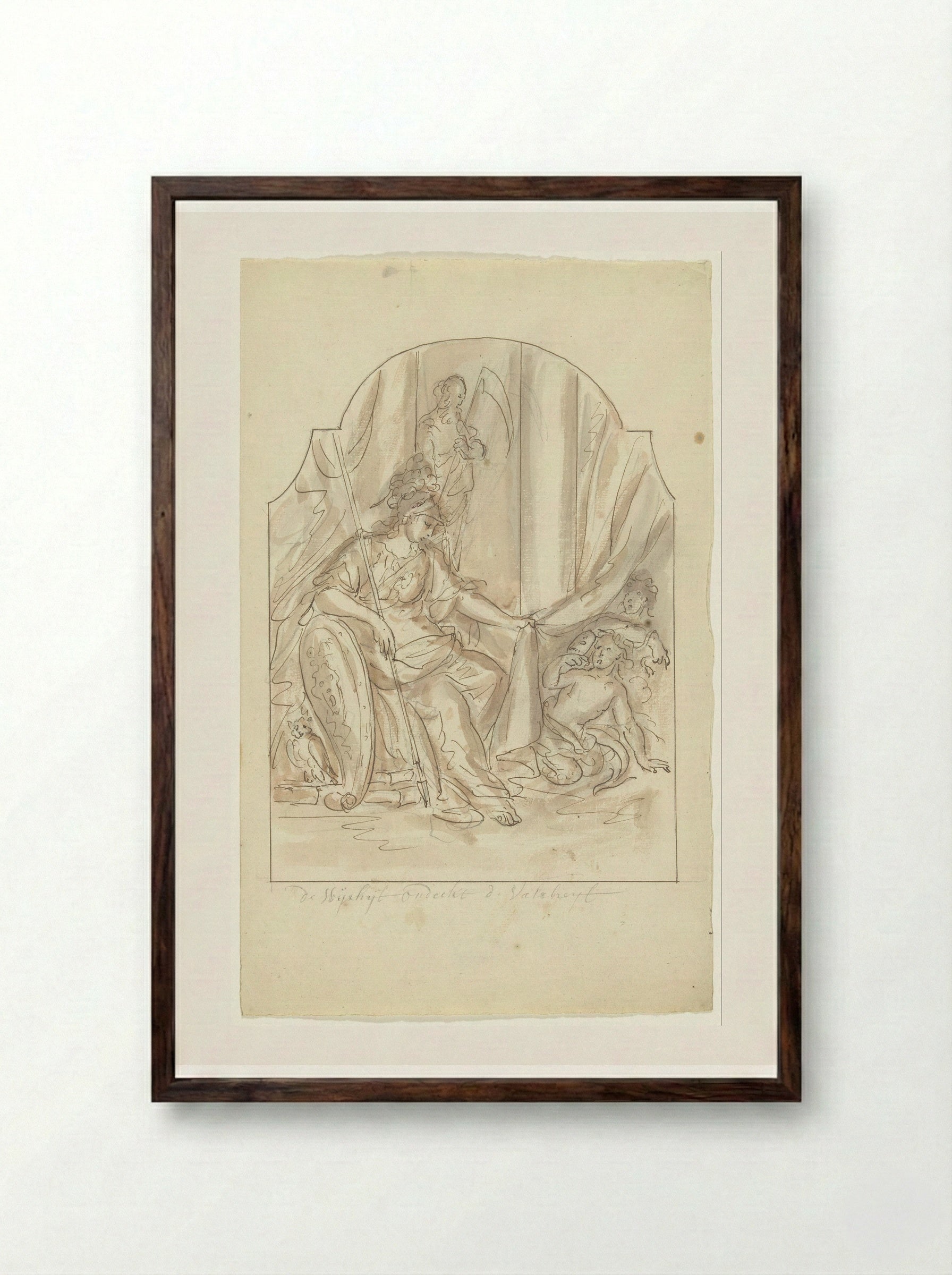 De Wijsheid onthult de Valsheid - Elias van Nijmegen - Framed Print Dark Wood