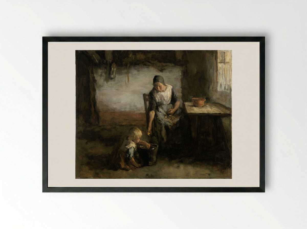 De aardappelschilster - Jacob Simon Hendrik Kever - Framed Print Black