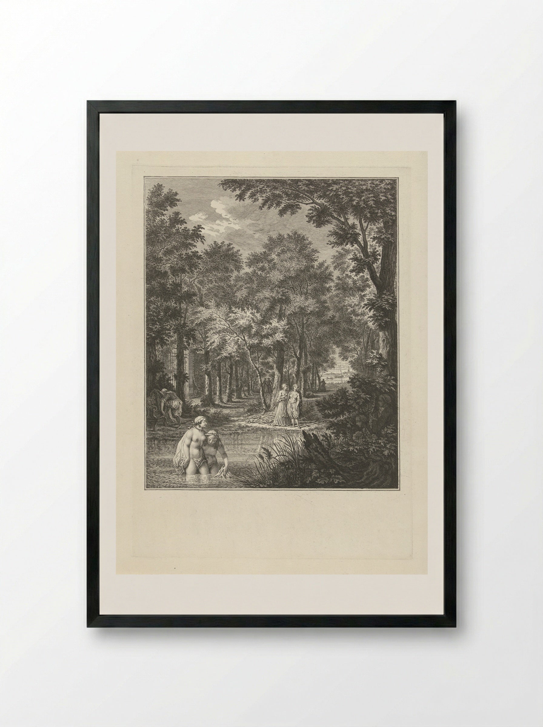 De badende juffers bespied - Simon Fokke - Framed Print Black