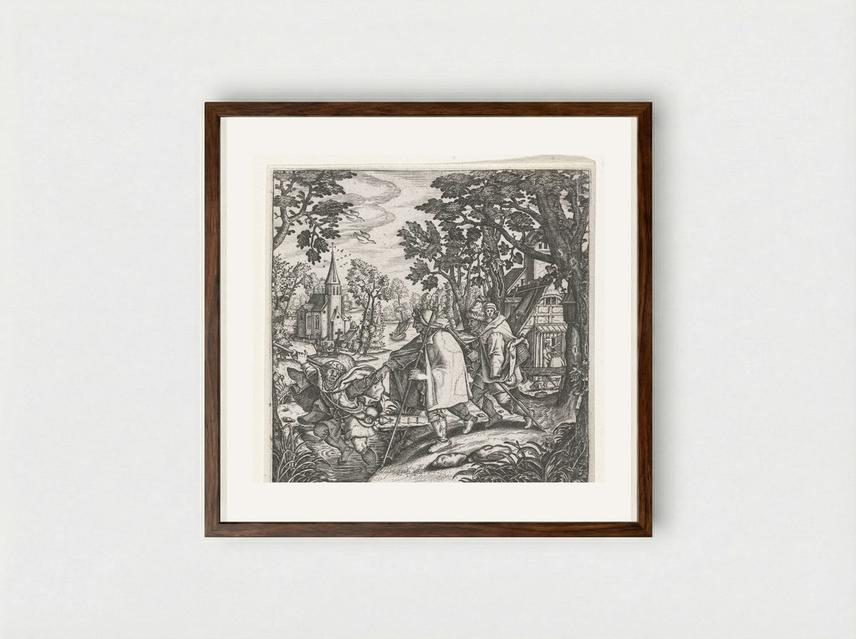De blinde leidt de blinde - Johann Theodor de Bry - Framed Print Dark Wood