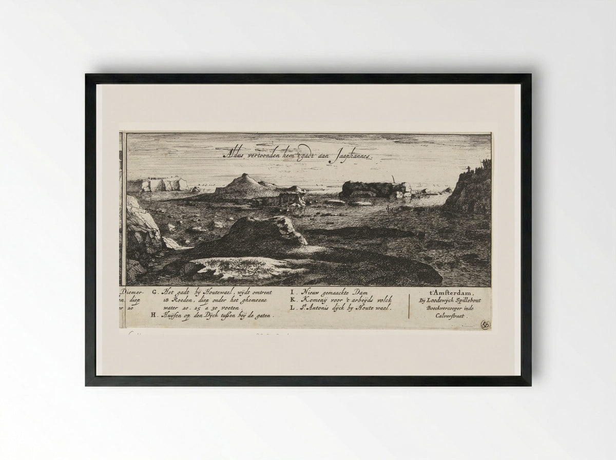 De doorgebroken Sint-Antoniesdijk bij Jaap Hannes - Roelant Roghman - Framed Print Black