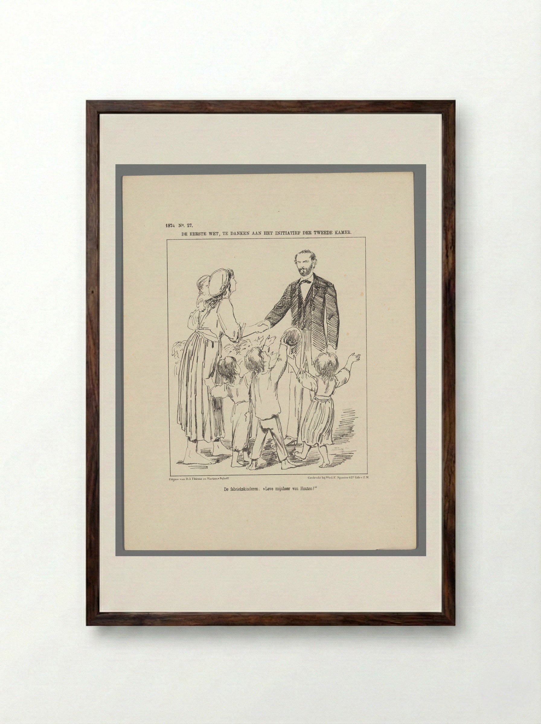 De fabriekskinderen: "Leve mijnheer van Houten" - Johan Michaël Schmidt Crans - Framed Print Dark Wood