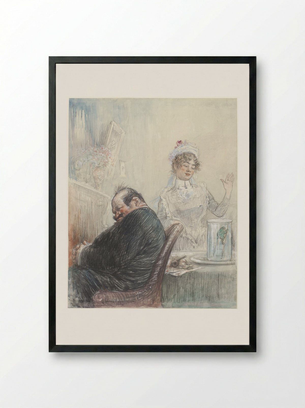 De grijsaard en de kikker - Charles Lucien Léandre - Framed Print Black