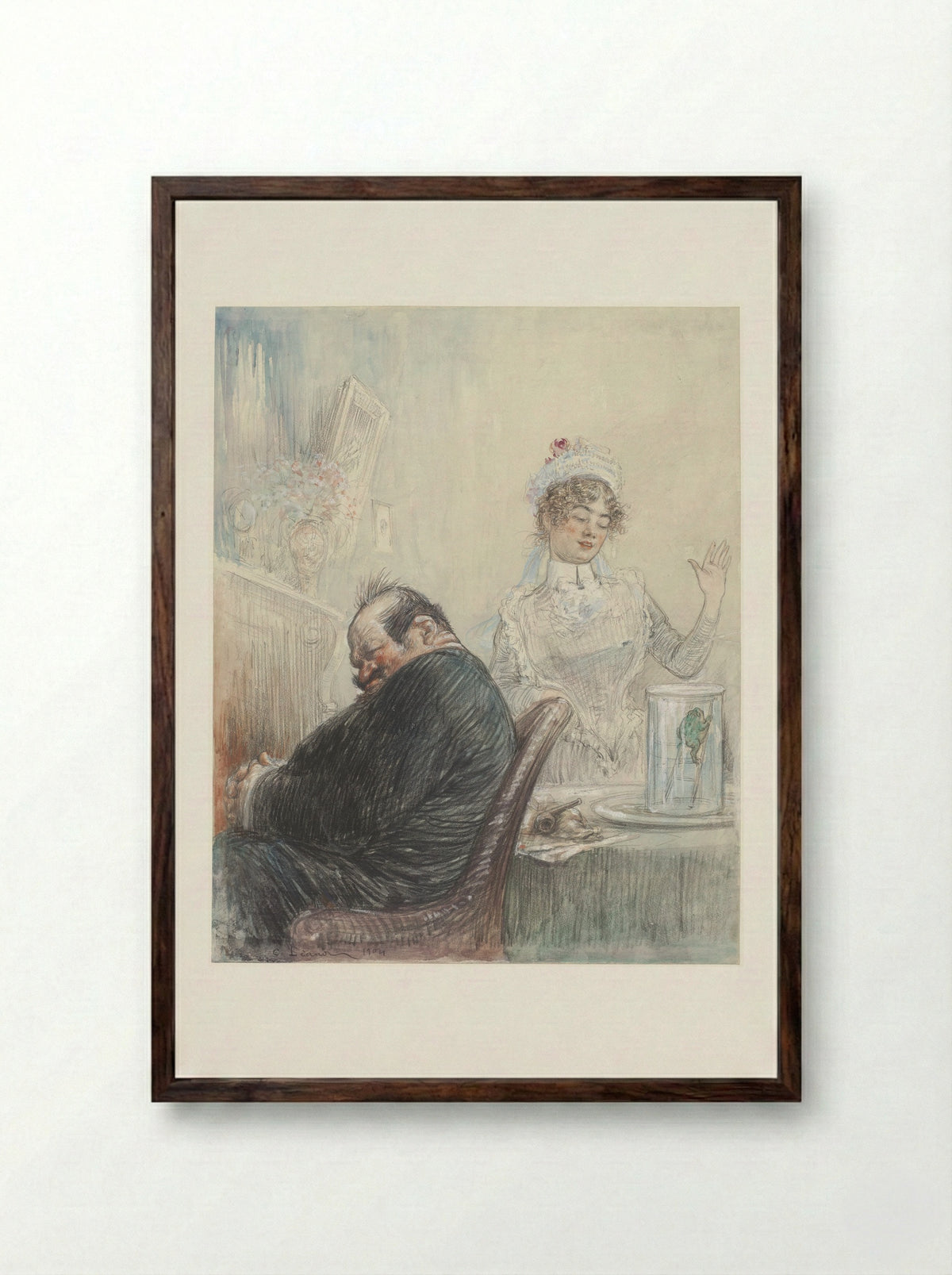 De grijsaard en de kikker - Charles Lucien Léandre - Framed Print Dark Wood