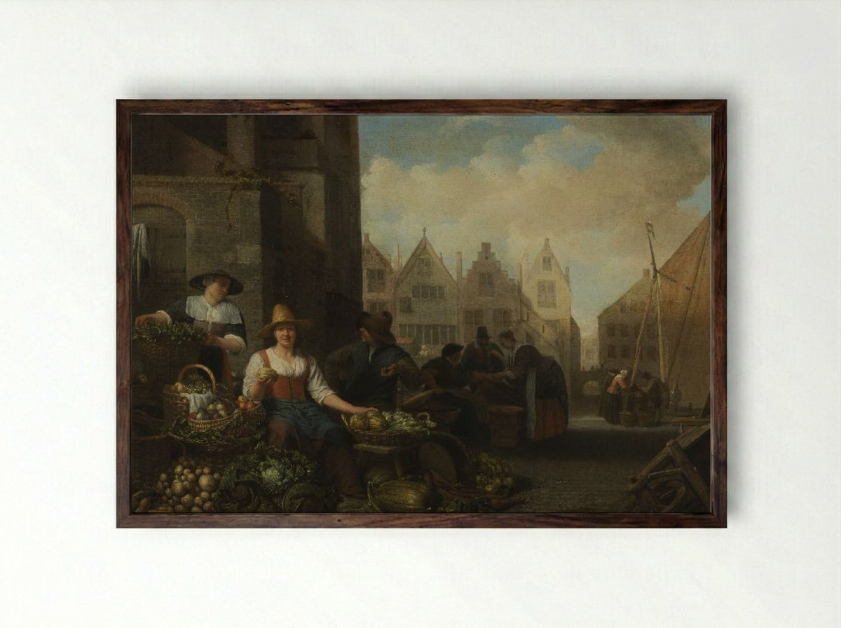 De groentemarkt - Hendrick Martensz Sorgh - Framed Print Dark Wood