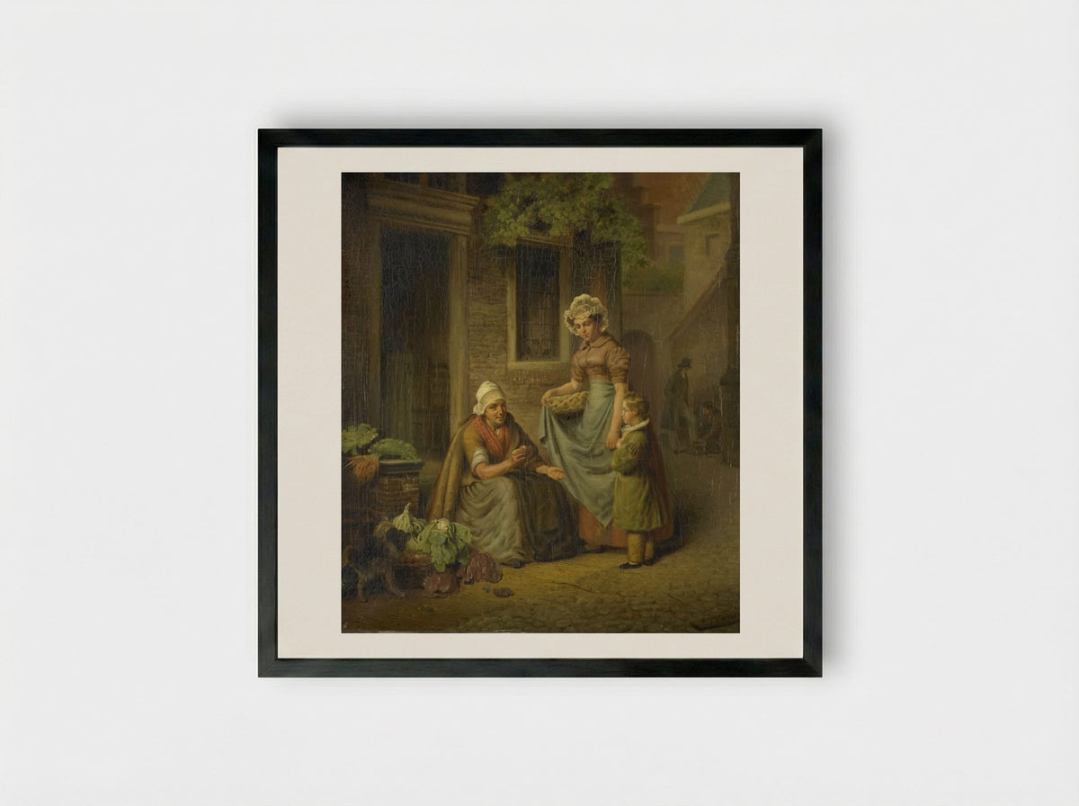 De groentevrouw (The Vegetable Seller) - Lambertus Johannes Hansen - Framed Print Black