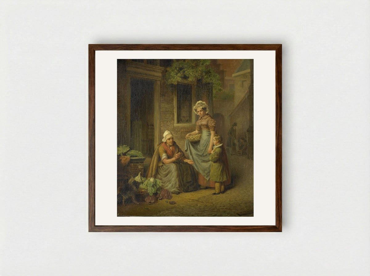 De groentevrouw (The Vegetable Seller) - Lambertus Johannes Hansen - Framed Print Dark Wood