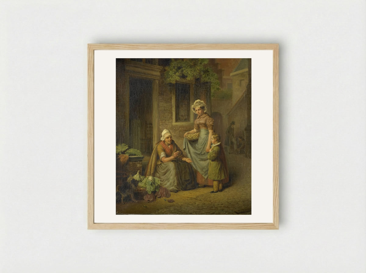 De groentevrouw (The Vegetable Seller) - Lambertus Johannes Hansen - Framed Print Wood