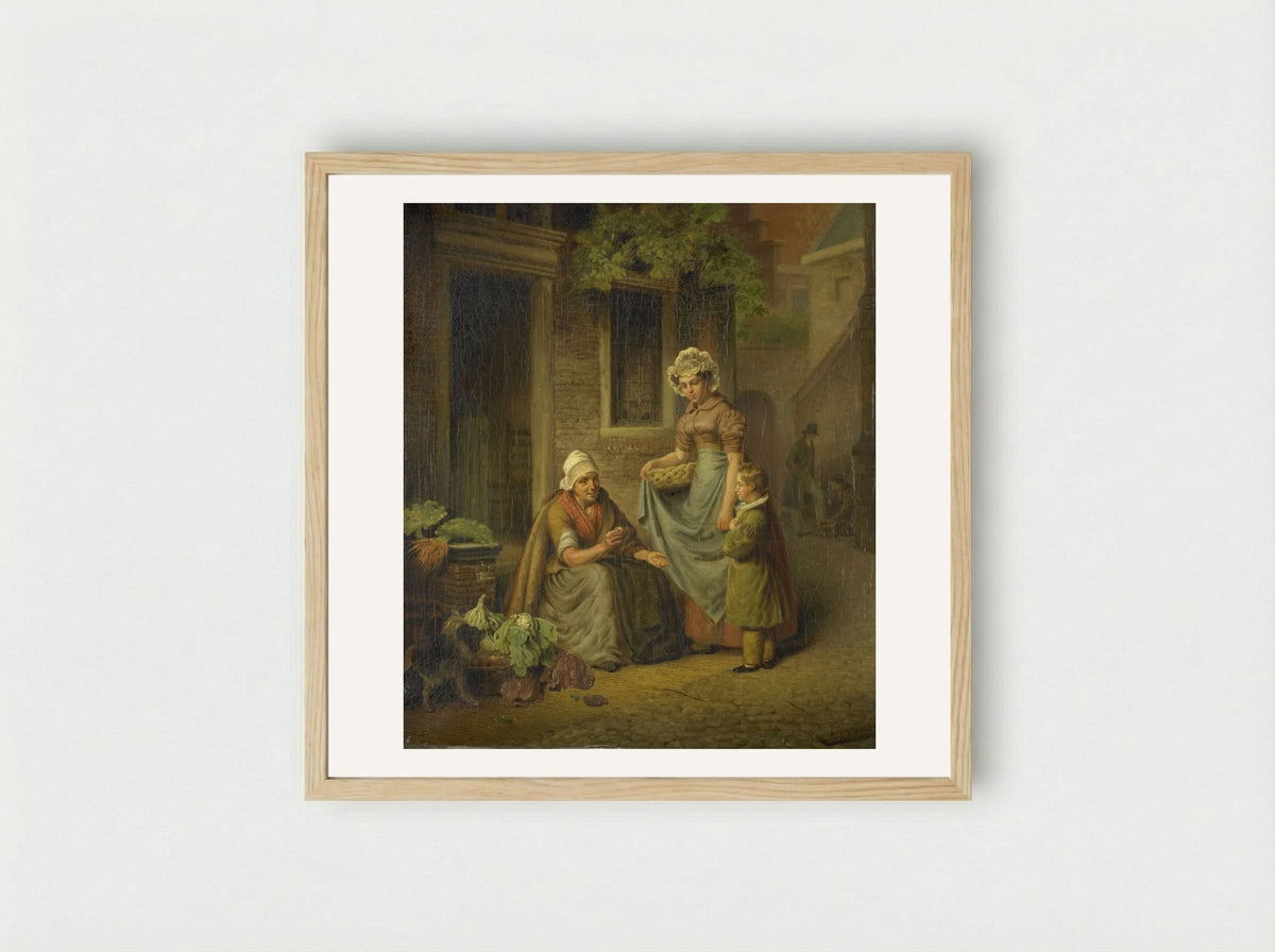 De groentevrouw (The Vegetable Seller) - Lambertus Johannes Hansen - Framed Print Wood