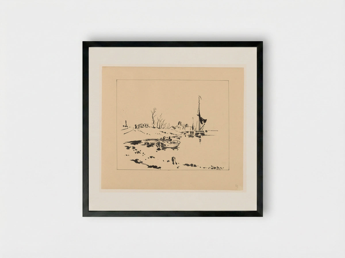De haven en de Grote Kerk te Veere - Johannes Frederik Engelbert ten Klooster - Framed Print Black