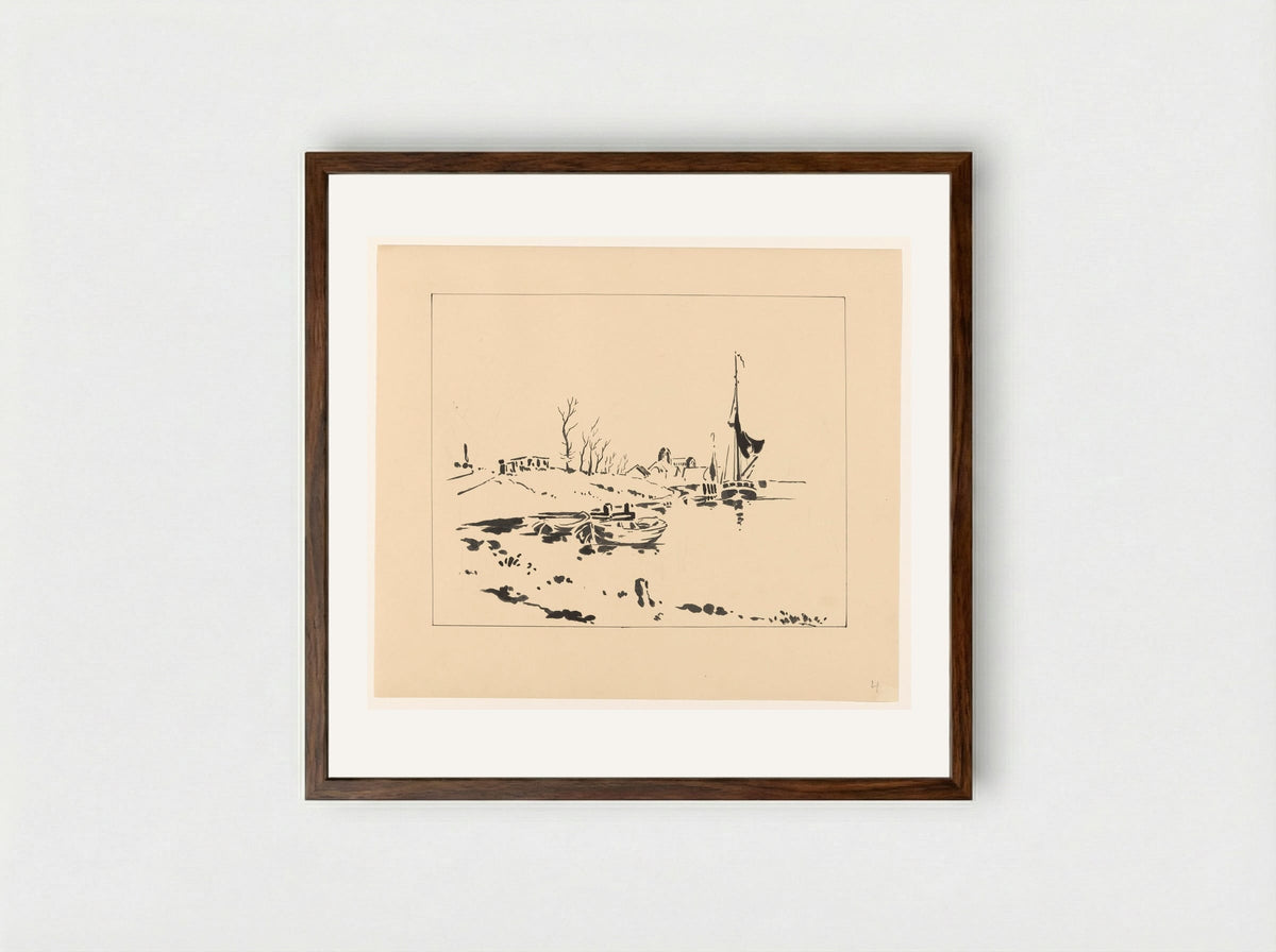 De haven en de Grote Kerk te Veere - Johannes Frederik Engelbert ten Klooster - Framed Print Dark Wood