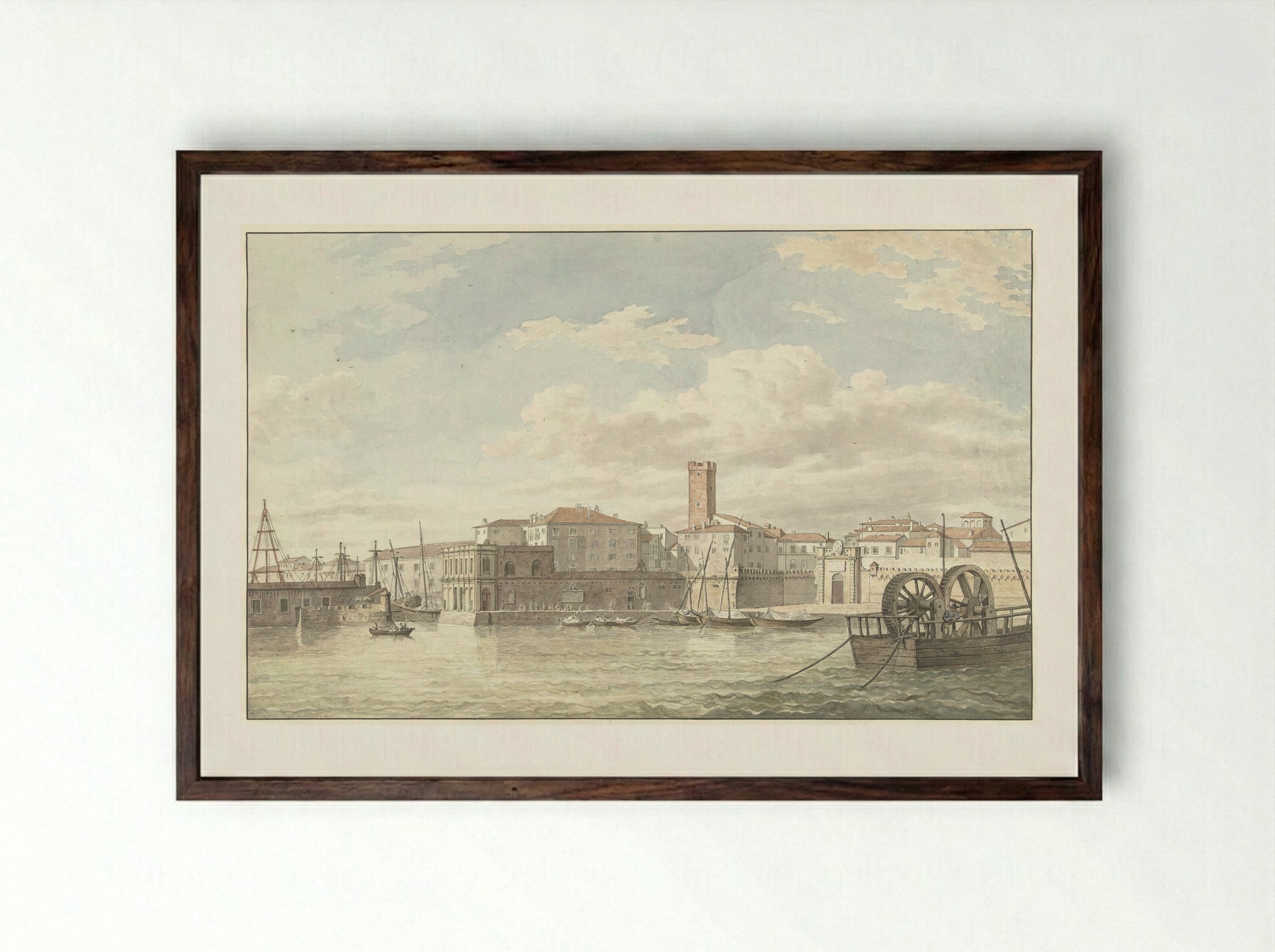 De haven van Civitavecchia - Jean Grandjean - Framed Print Dark Wood