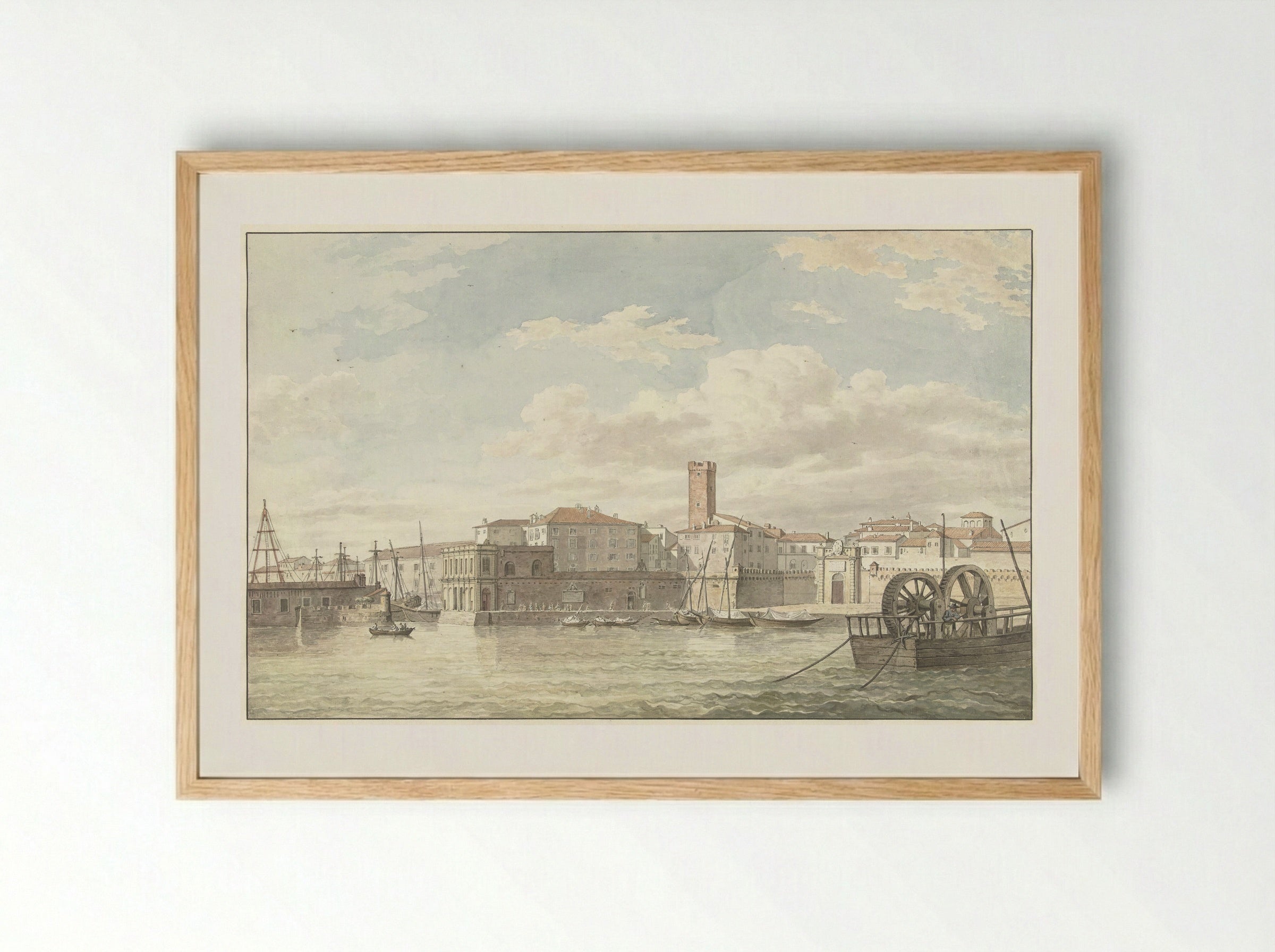 De haven van Civitavecchia - Jean Grandjean - Framed Print Wood