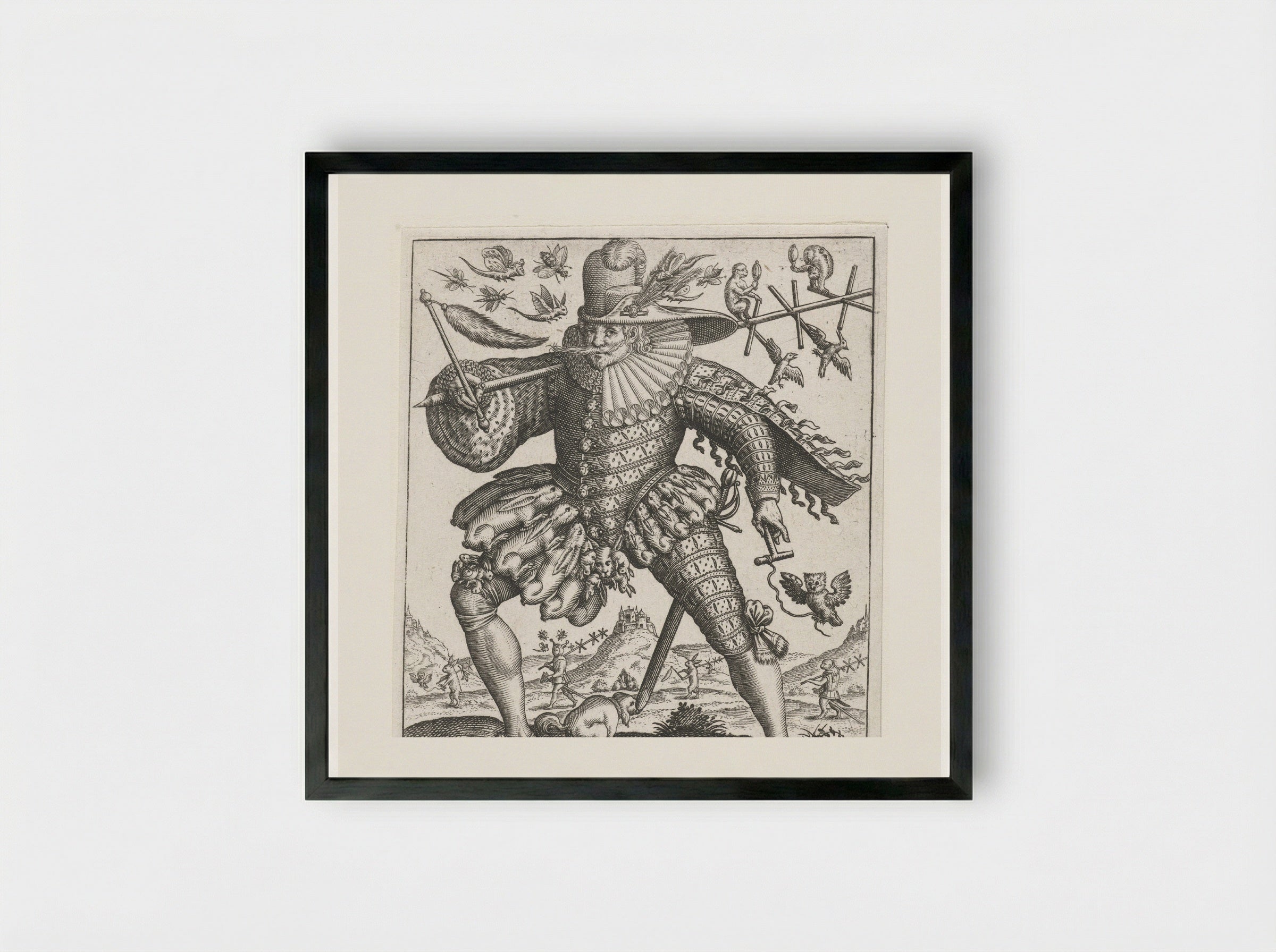 De hazenjager (The Hare Hunter) - Johann Theodor de Bry - Framed Print Black