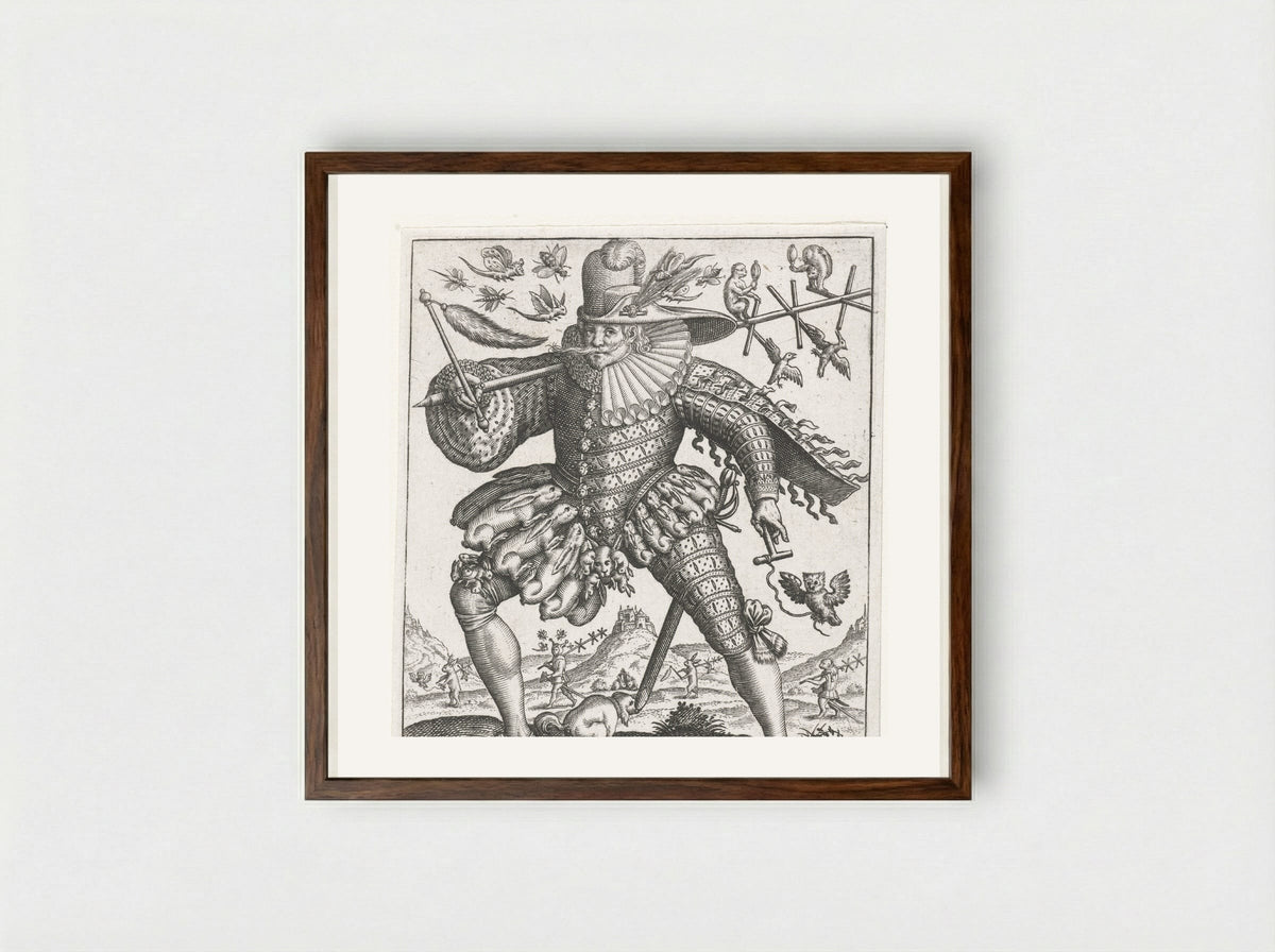 De hazenjager (The Hare Hunter) - Johann Theodor de Bry - Framed Print Dark Wood